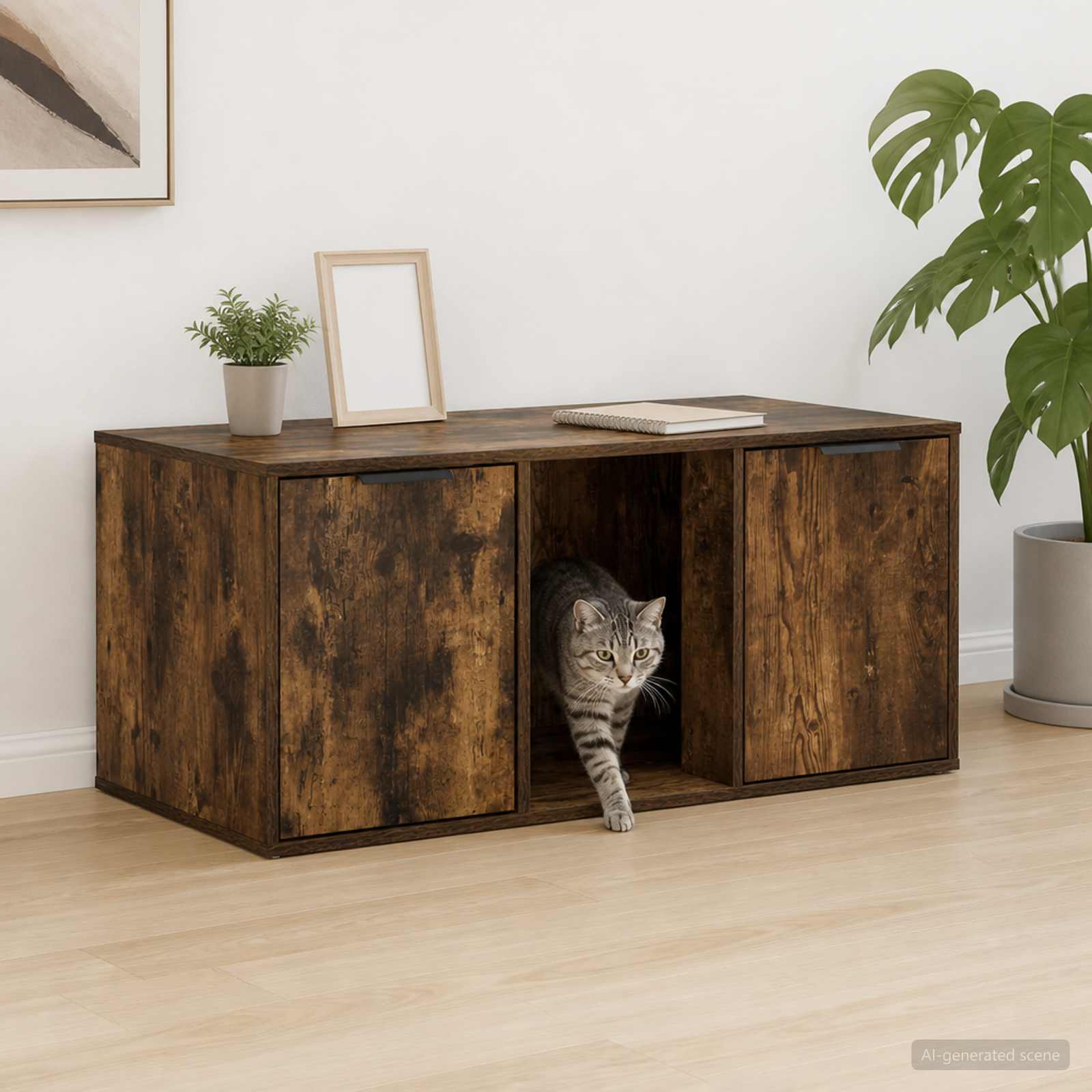 Kassi puuri mööbel Suitsutatud tamm 100 x 49 x 45 cm Tehispuit
