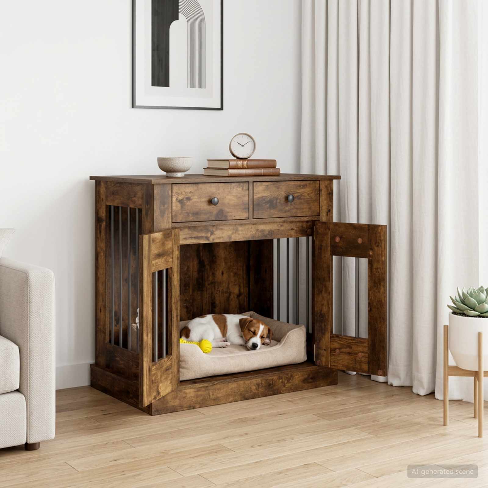 Koera puuri mööbel Suitsutatud tamm 80 x 47,5 x 80 cm Tehispuit