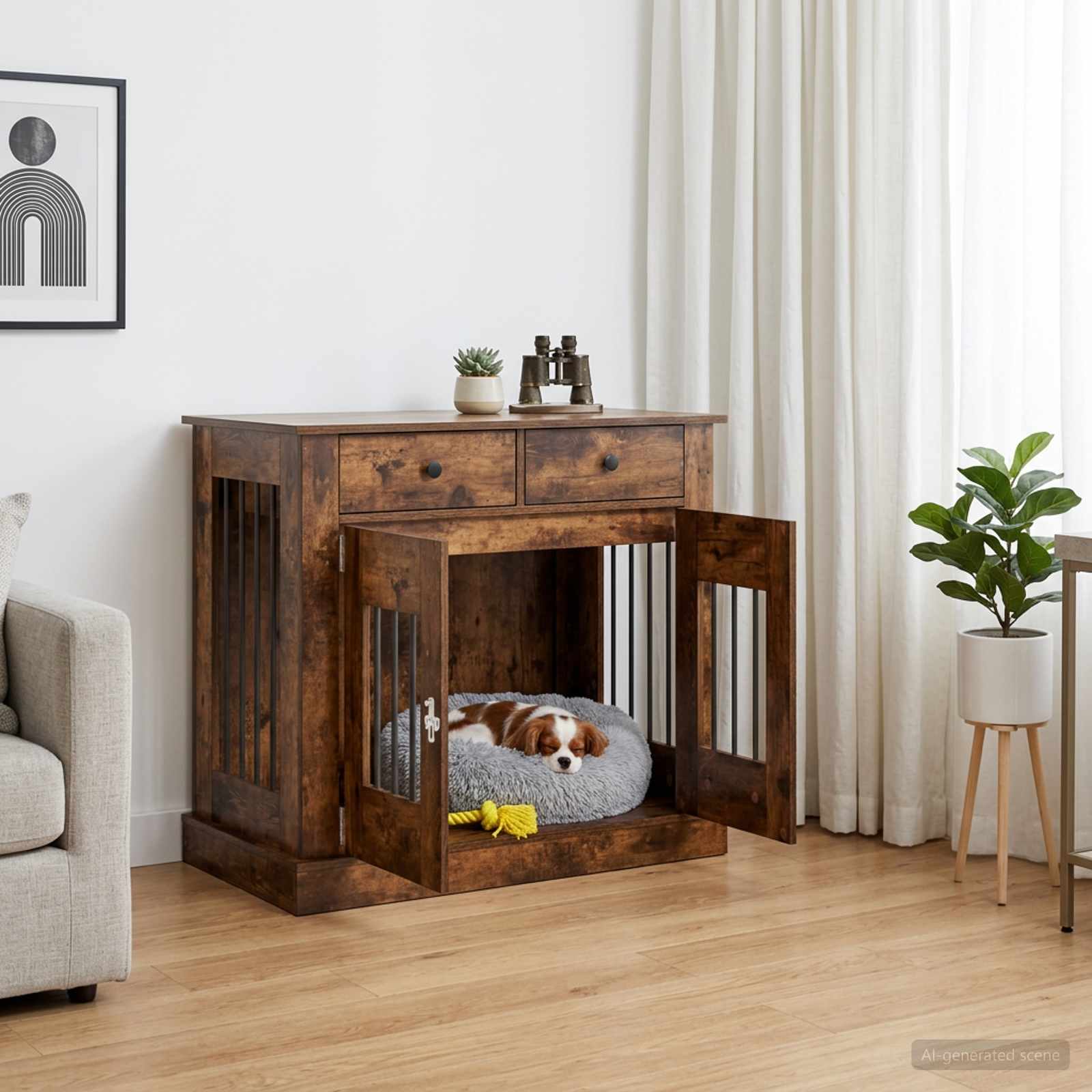 Koera puuri mööbel Suitsutatud tamm 90 x 47,5 x 80 cm Tehispuit