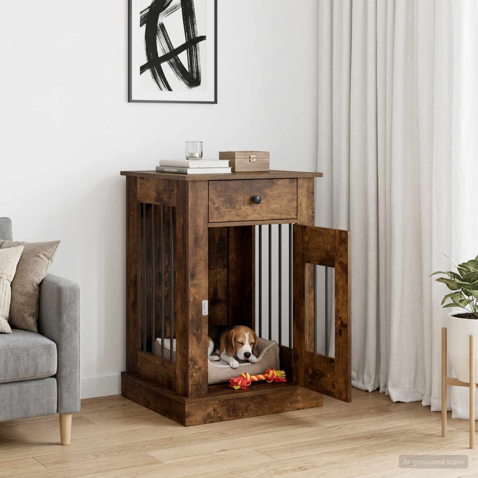 Koera puuri mööbel Suitsutatud tamm 50 x 47,5 x 80 cm Tehispuit