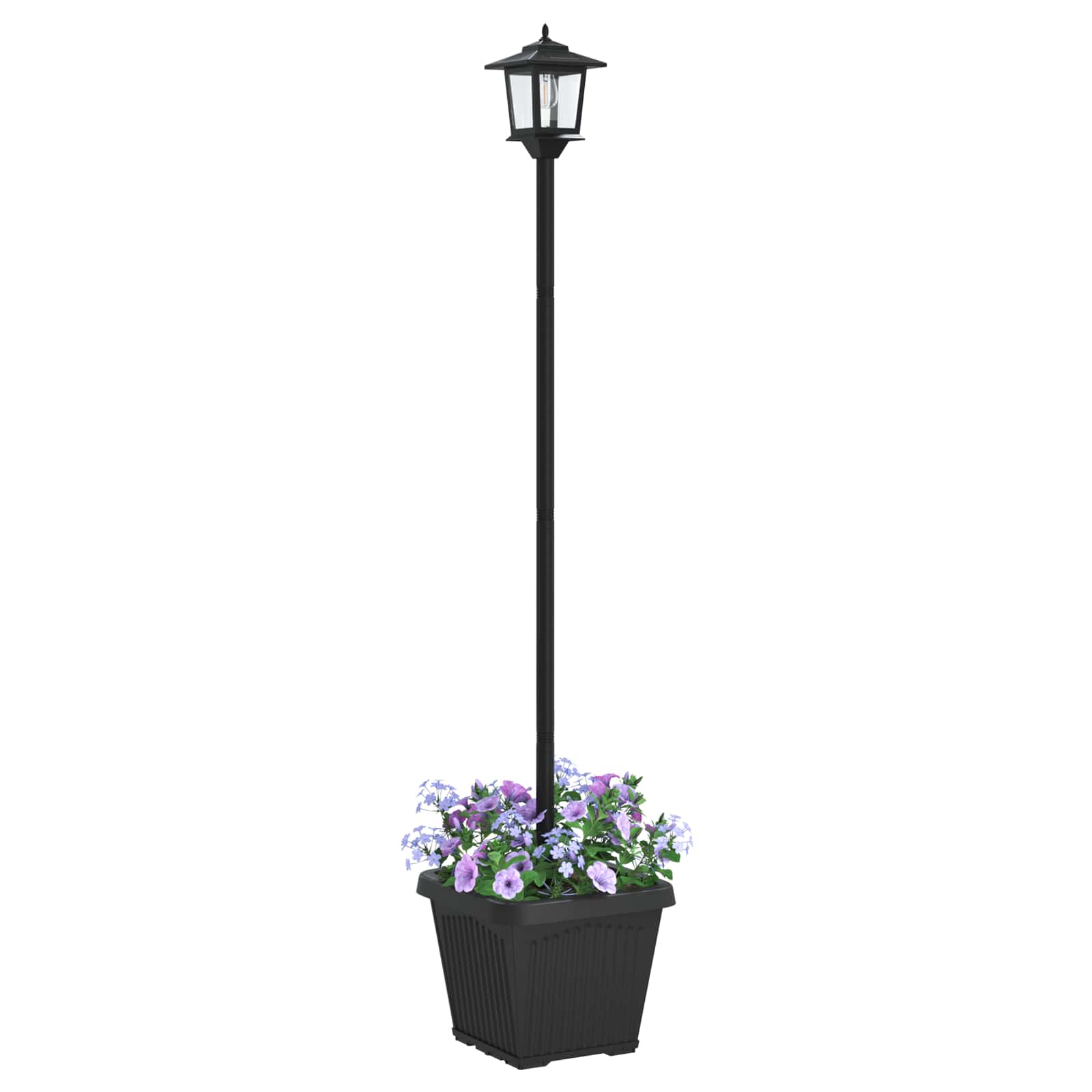 Päikeseenergia lamp posti ja lillekastiga Must 32 x 32 x 158 cm