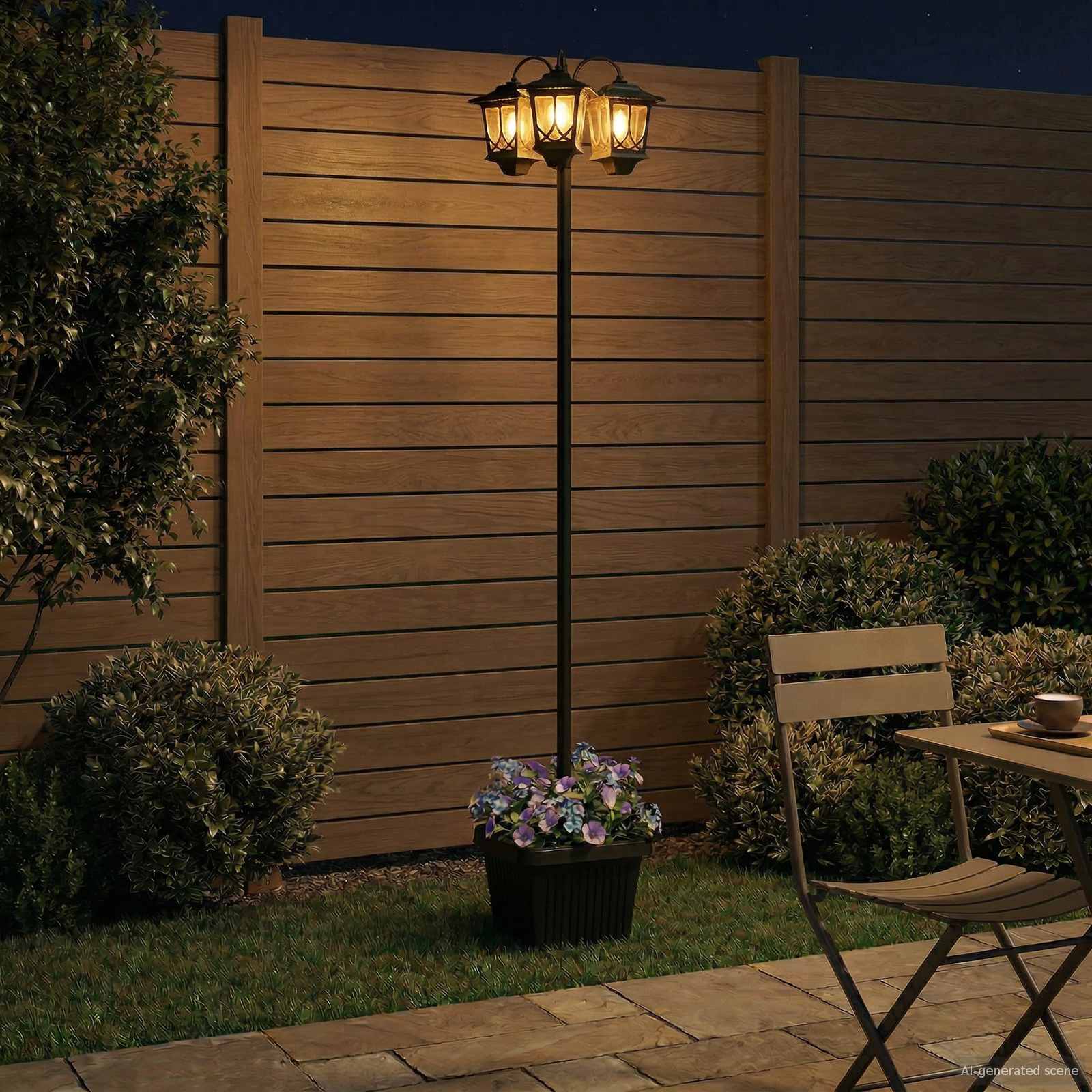3-Pealine Lamp Post Must 32 x 32 x 188 cm Alumiinium ja ABS