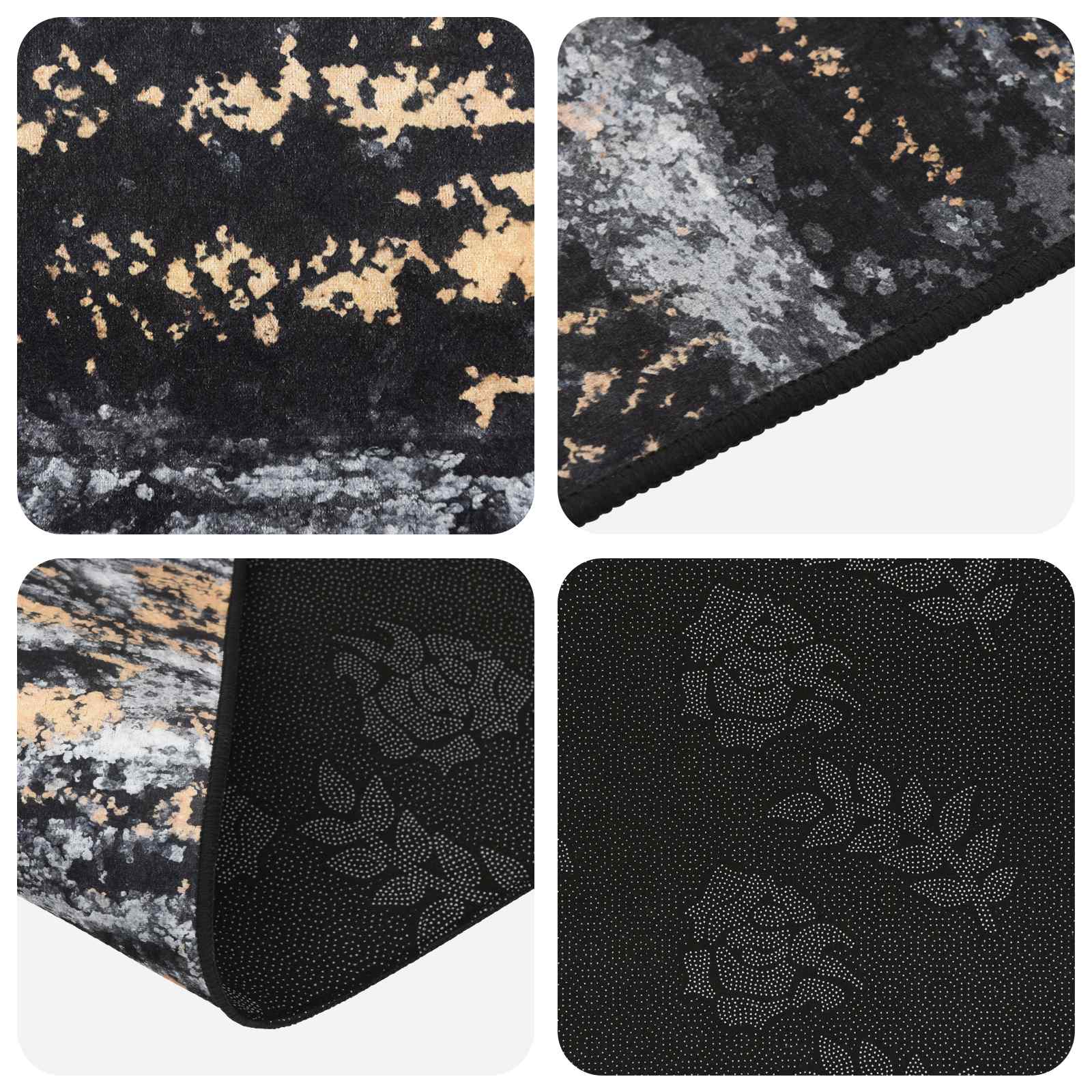 Vaip Rätikutoru LESAKA Must ja kuldne 80 x 200 cm Diamantveluur