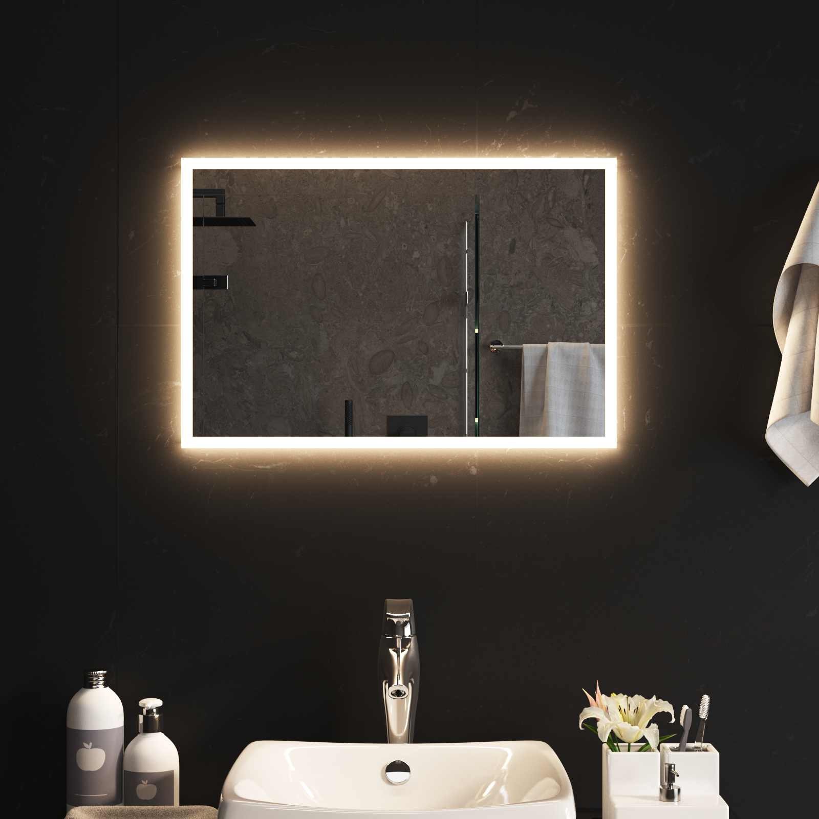 LED vannitoa peegel Läbipaistev 60 x 40 cm karastatud klaas