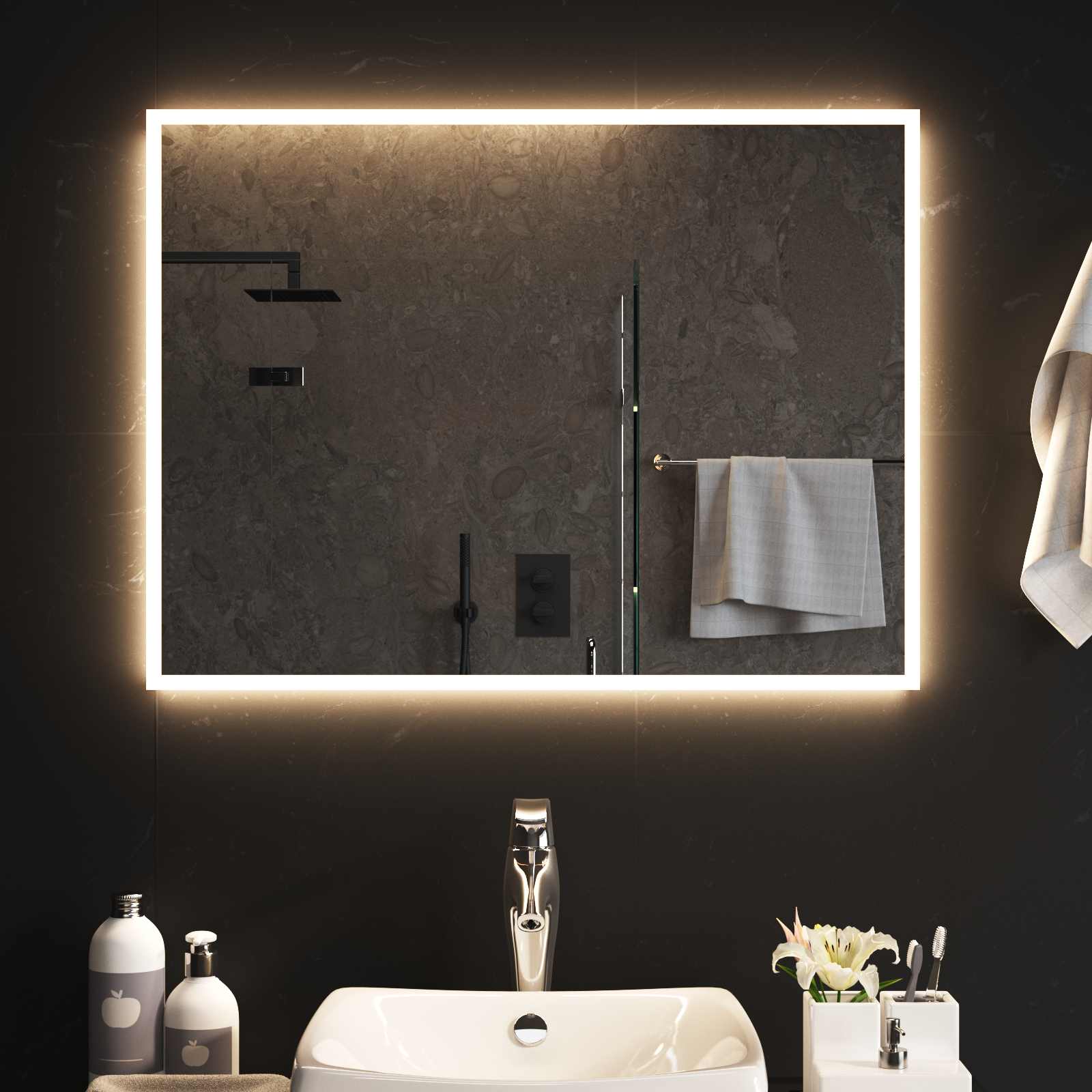 LED vannitoa peegel Läbipaistev 80 x 60 cm karastatud klaas