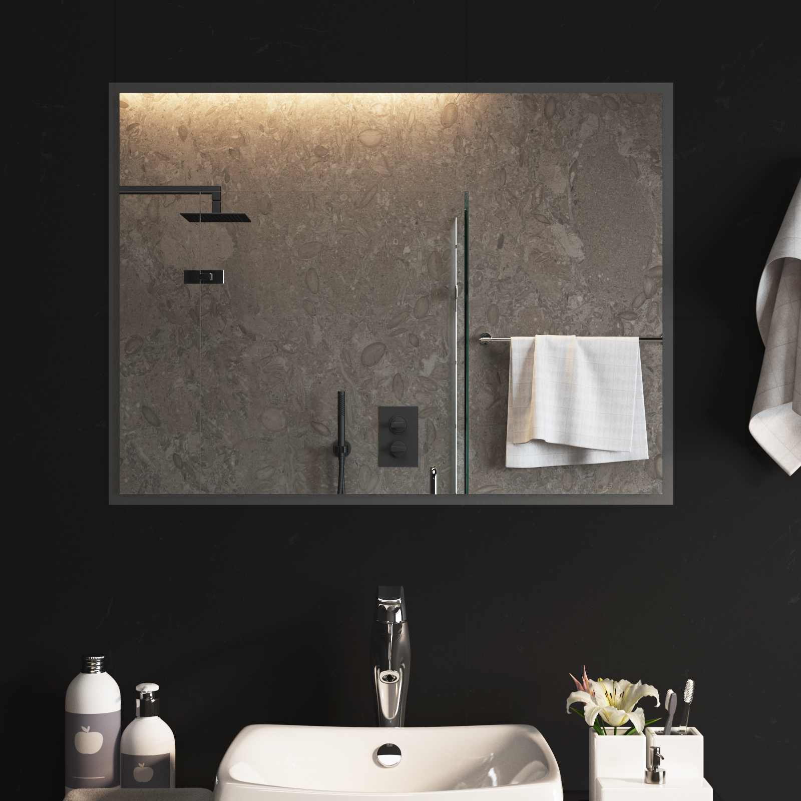 LED vannitoa peegel Läbipaistev 80 x 60 cm karastatud klaas