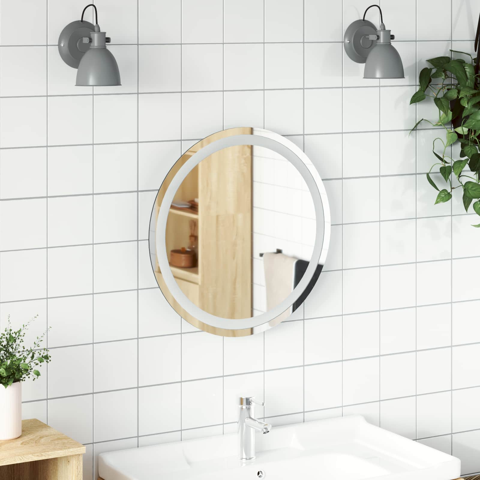 LED vannitoa peegel Läbipaistev Ø 50 cm karastatud klaas