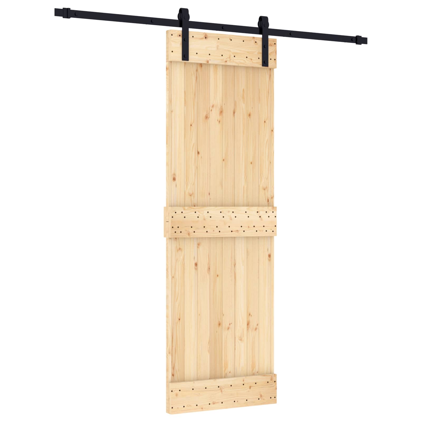 Libisev uks Naturaalne ja must 70 x 210 cm Tahke männipuit