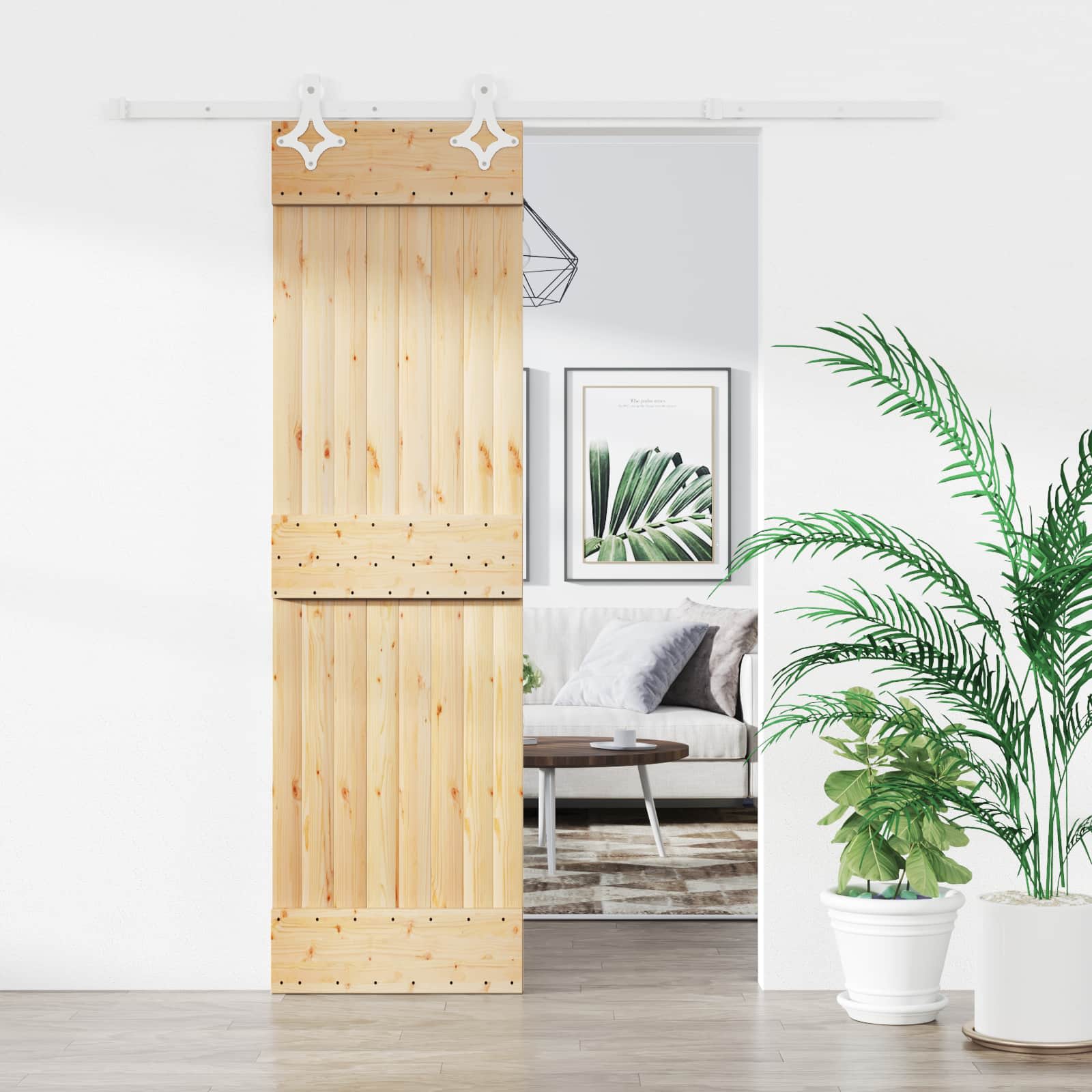 Libisev uks Looduslik ja Valge 70 x 210 cm Tahke männipuit