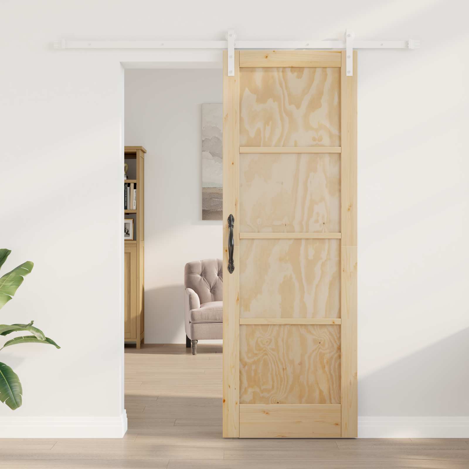 Libisev uks 73,5 x 211 cm Toekas männipuit Looduslik ja Valge