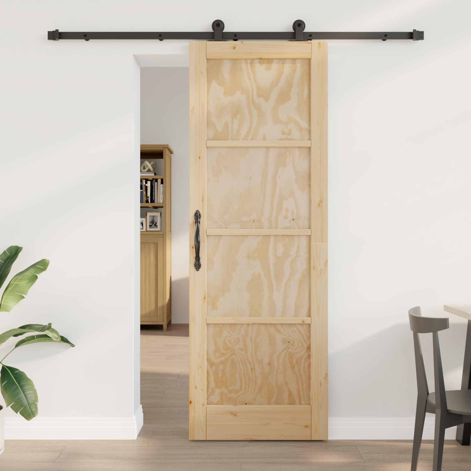 Libisev uks Naturaalne ja must 73,5 x 211 cm Toekas männipuit
