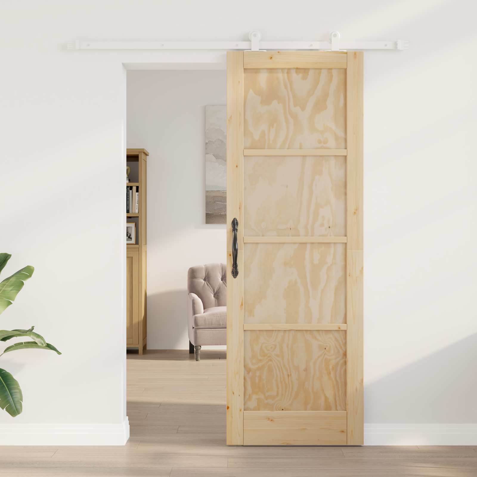 Libisev uks Looduslik ja Valge 73,5 x 211 cm Toekas männipuit