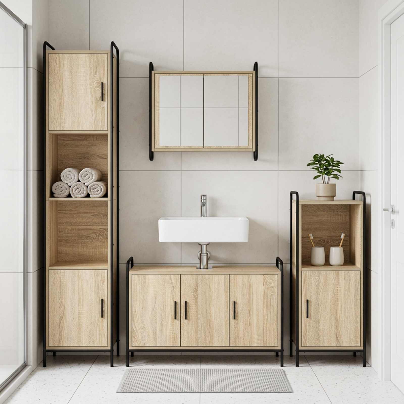 Vannitoa kapikomplekt 2 tk Sonoma tamm 65,5 x 34 x 61 cm
