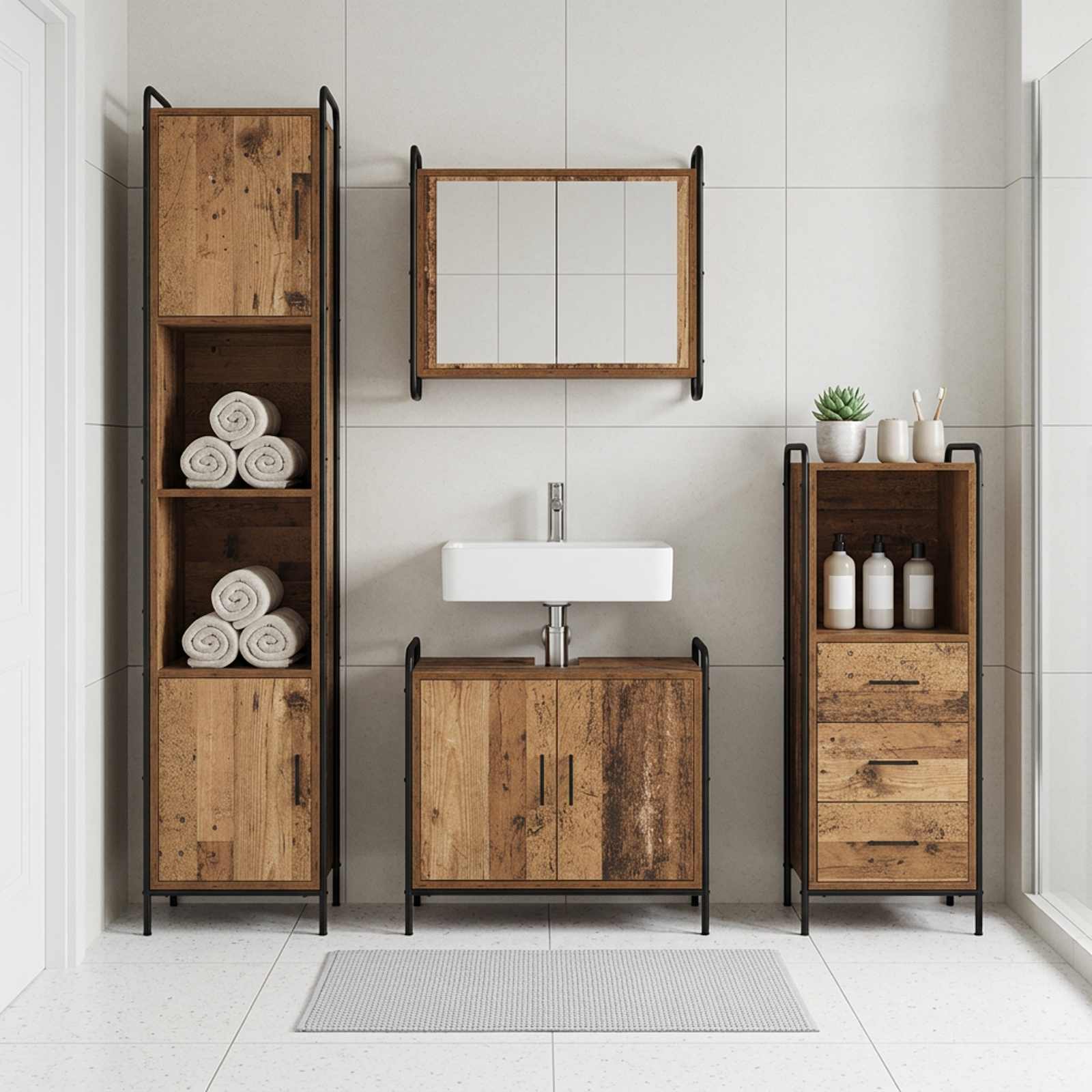 Vannitoa kapikomplekt 4 tk Vana puit 40 x 36 x 181 cm Tehispuit