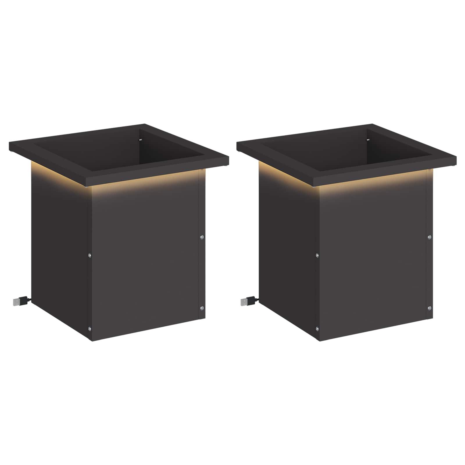 LED-valgustusega lillekast 2 tk Must 30 x 30 x 30 cm Teras
