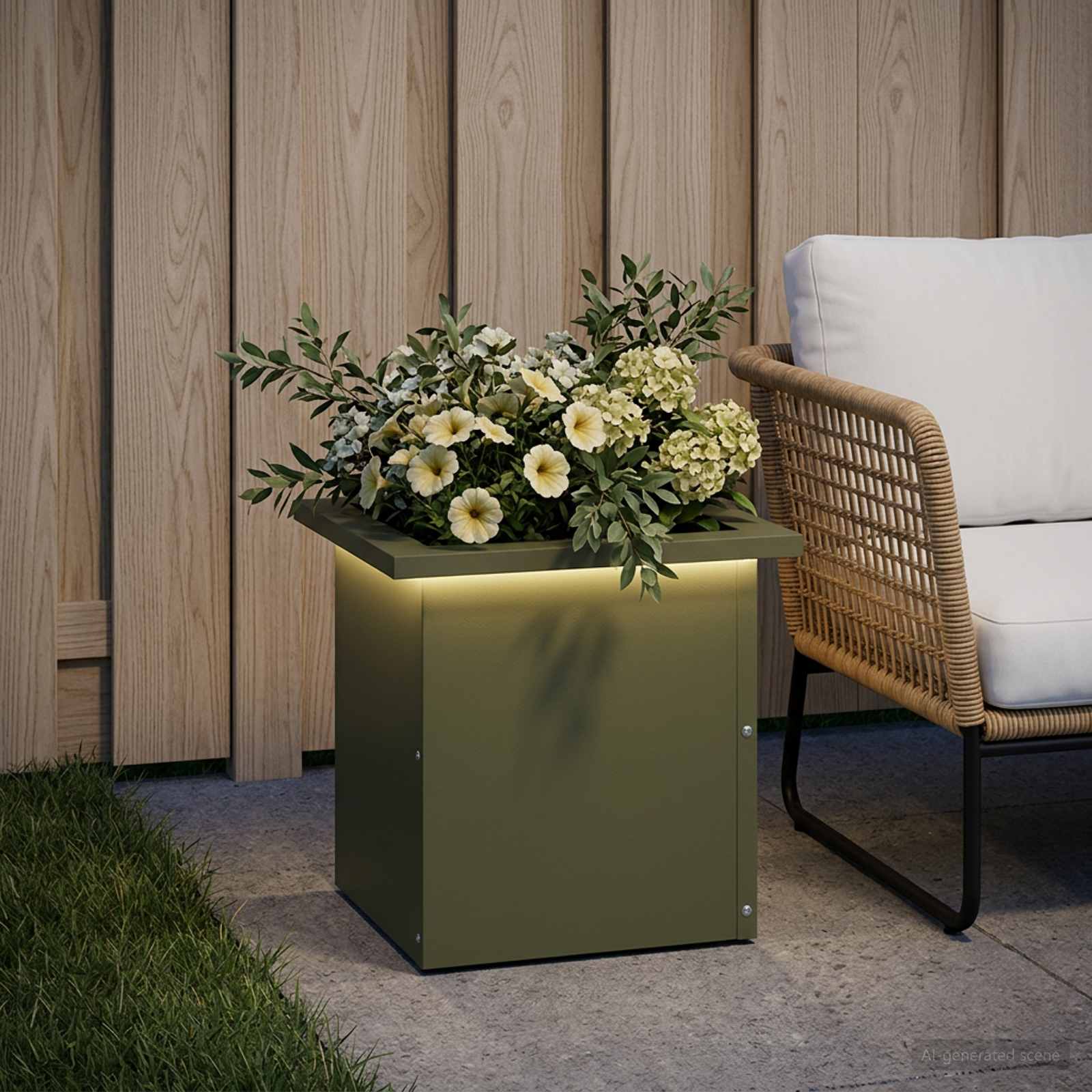 LED-valgustusega lillekast Oliiviroheline 30 x 30 x 30 cm Teras