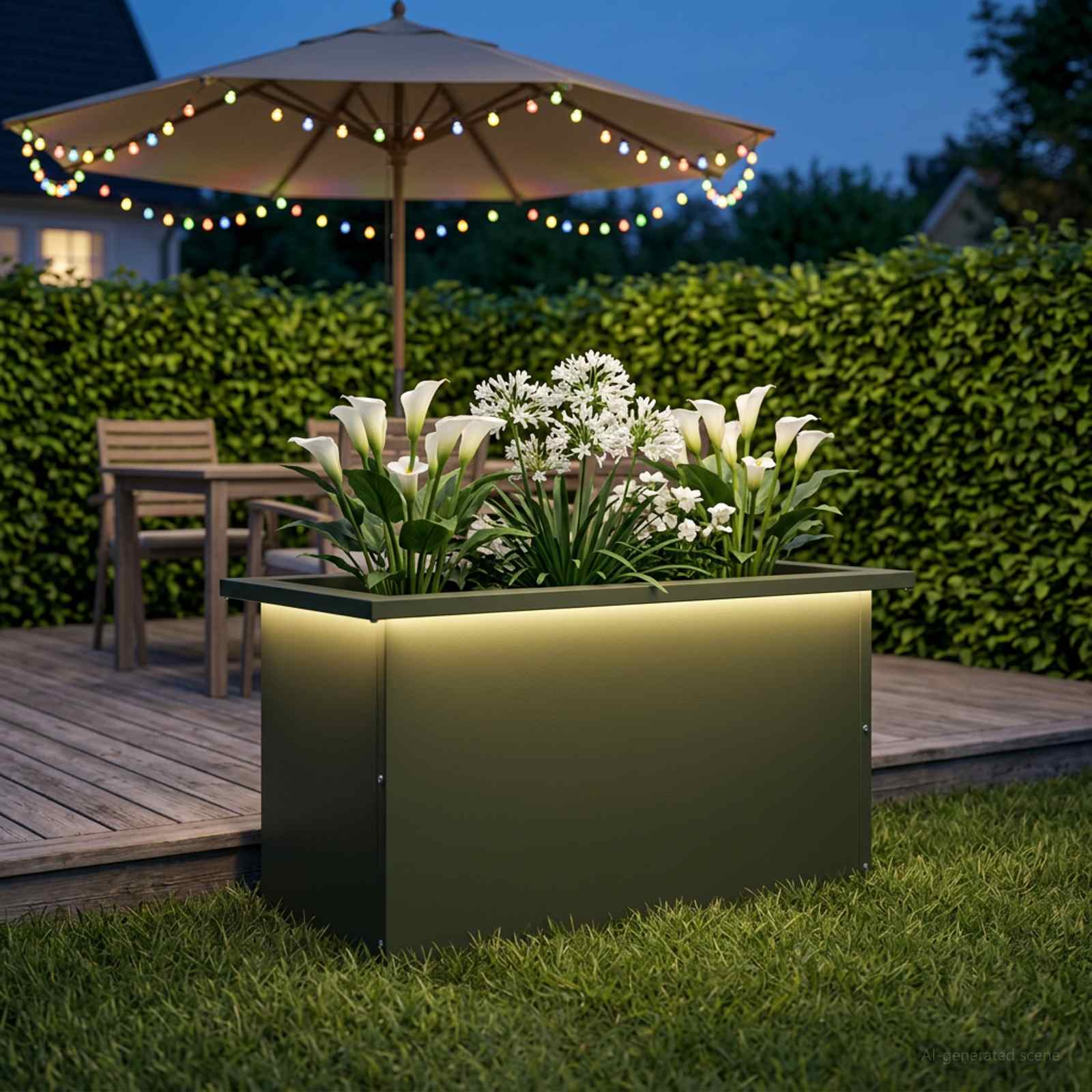 LED-valgustusega lillekast Oliiviroheline 30 x 60 x 30 cm Teras