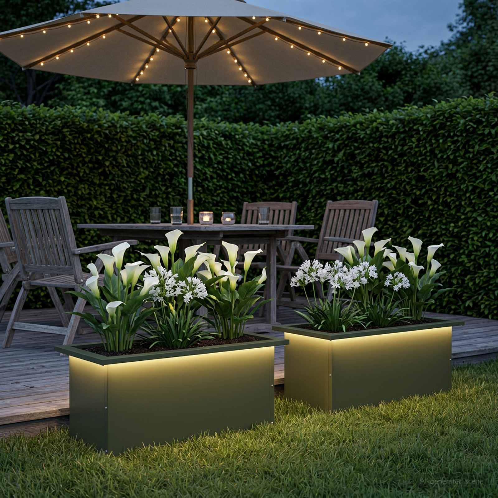 LED-valgustusega lillekast 2 tk Oliiviroheline 30 x 60 x 30 cm