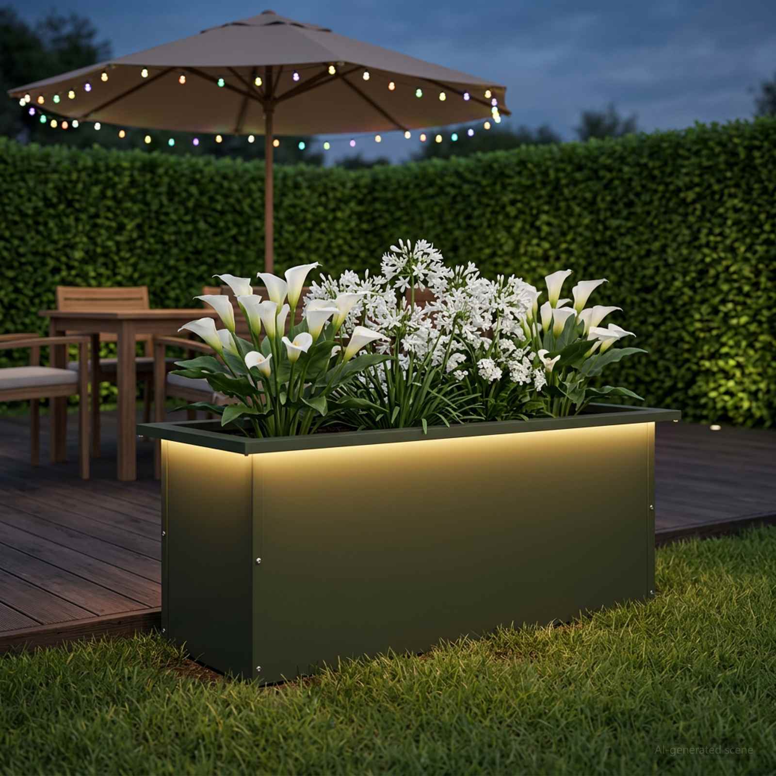 LED-valgustusega lillekast Oliiviroheline 30 x 80 x 30 cm Teras