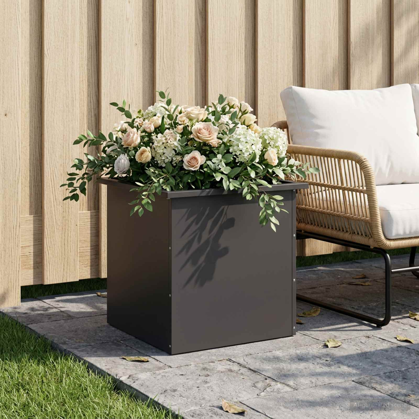 LED-valgustusega lillekast Must 50 x 50 x 48 cm Teras