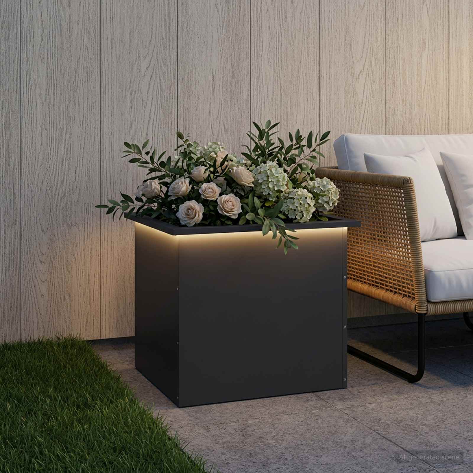 LED-valgustusega lillekast Must 50 x 60 x 48 cm Teras
