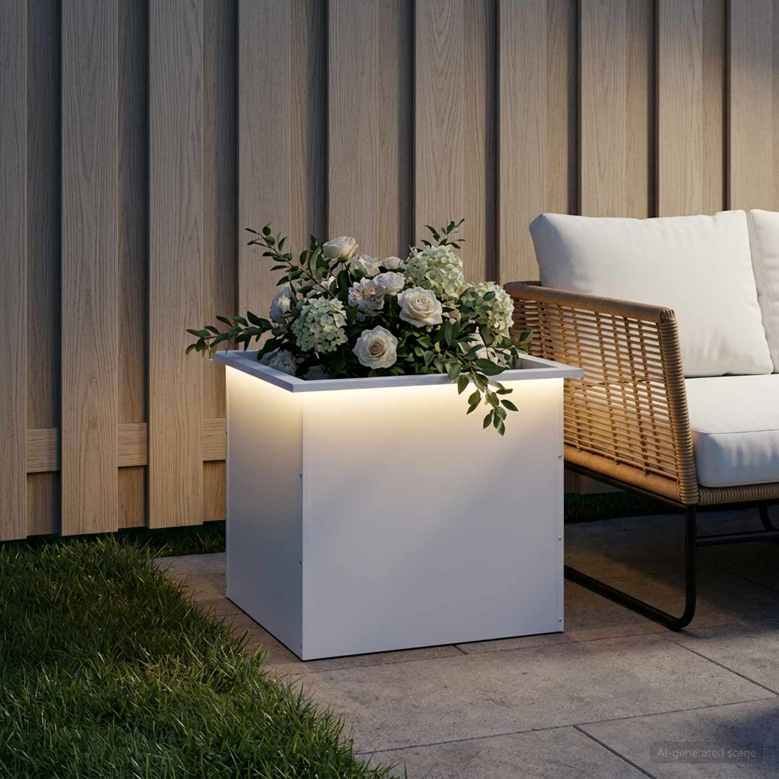 LED-valgustusega lillekast Valge 50 x 60 x 48 cm Teras