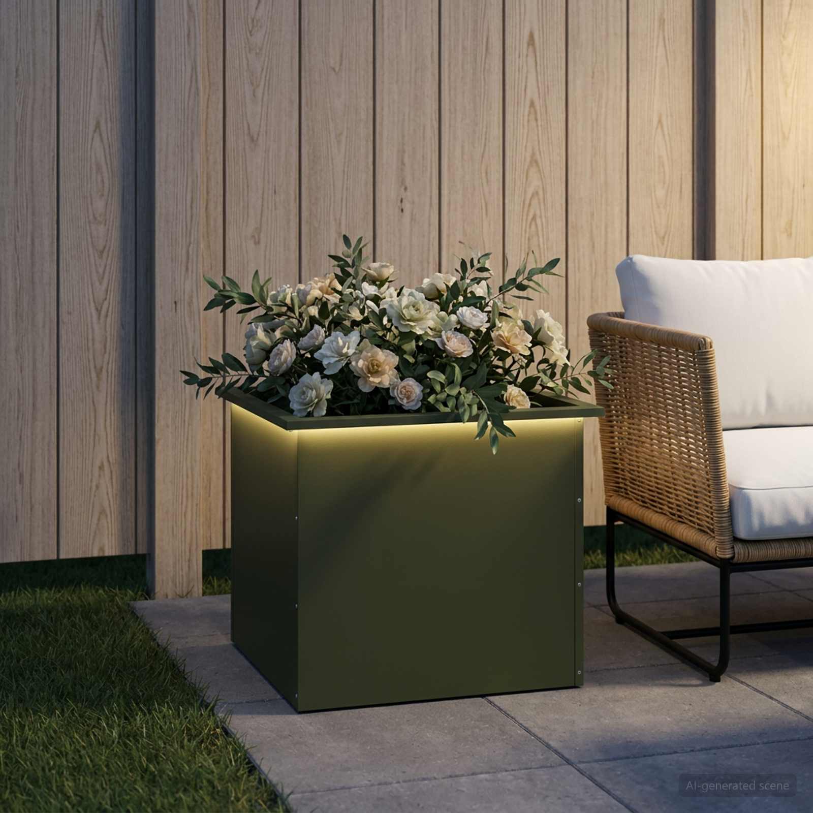 LED-valgustusega lillekast Oliiviroheline 50 x 60 x 48 cm Teras