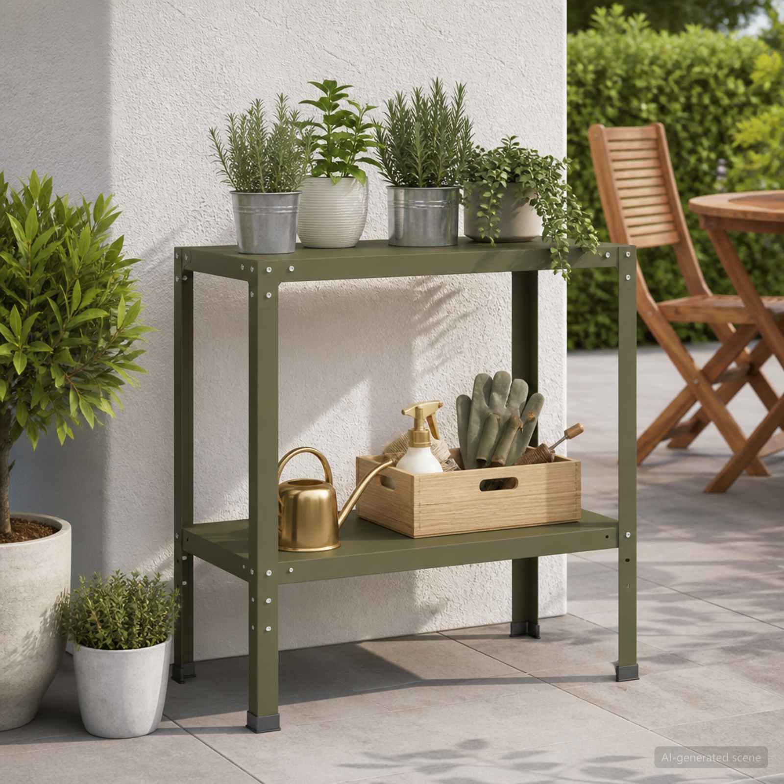 Istutuslaud 80 x 40 x 80 cm Pulbervärvitud teras Oliiviroheline