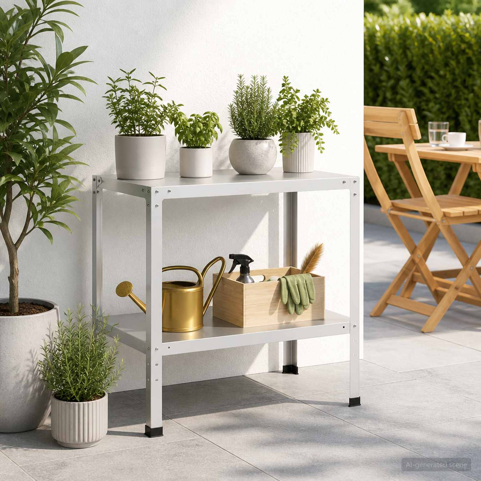 Istutuslaud 80 x 50 x 80 cm Pulbervärvitud teras Valge