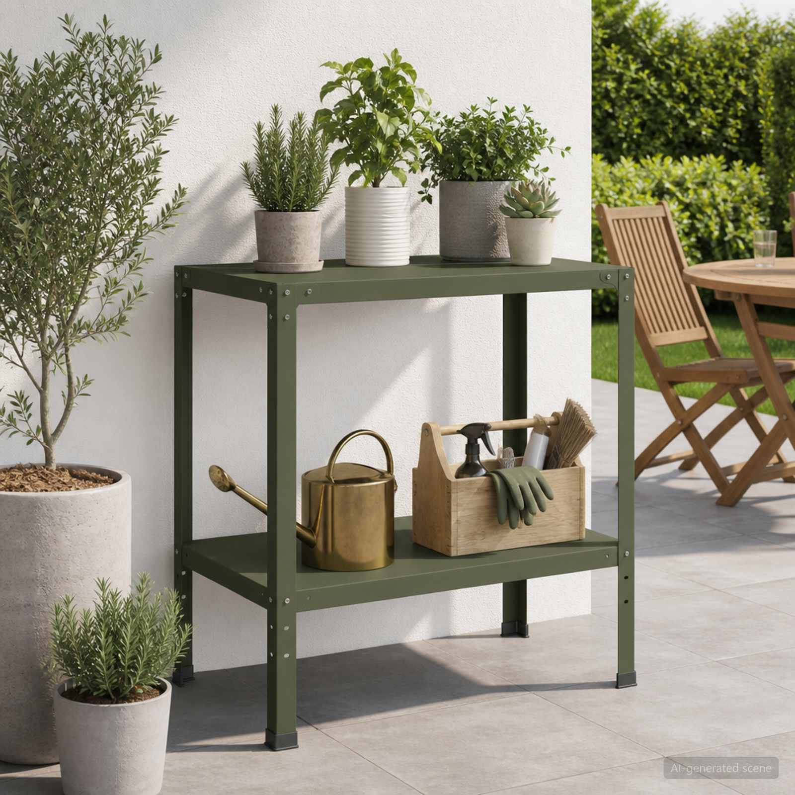 Istutuslaud 80 x 50 x 80 cm Pulbervärvitud teras Oliiviroheline