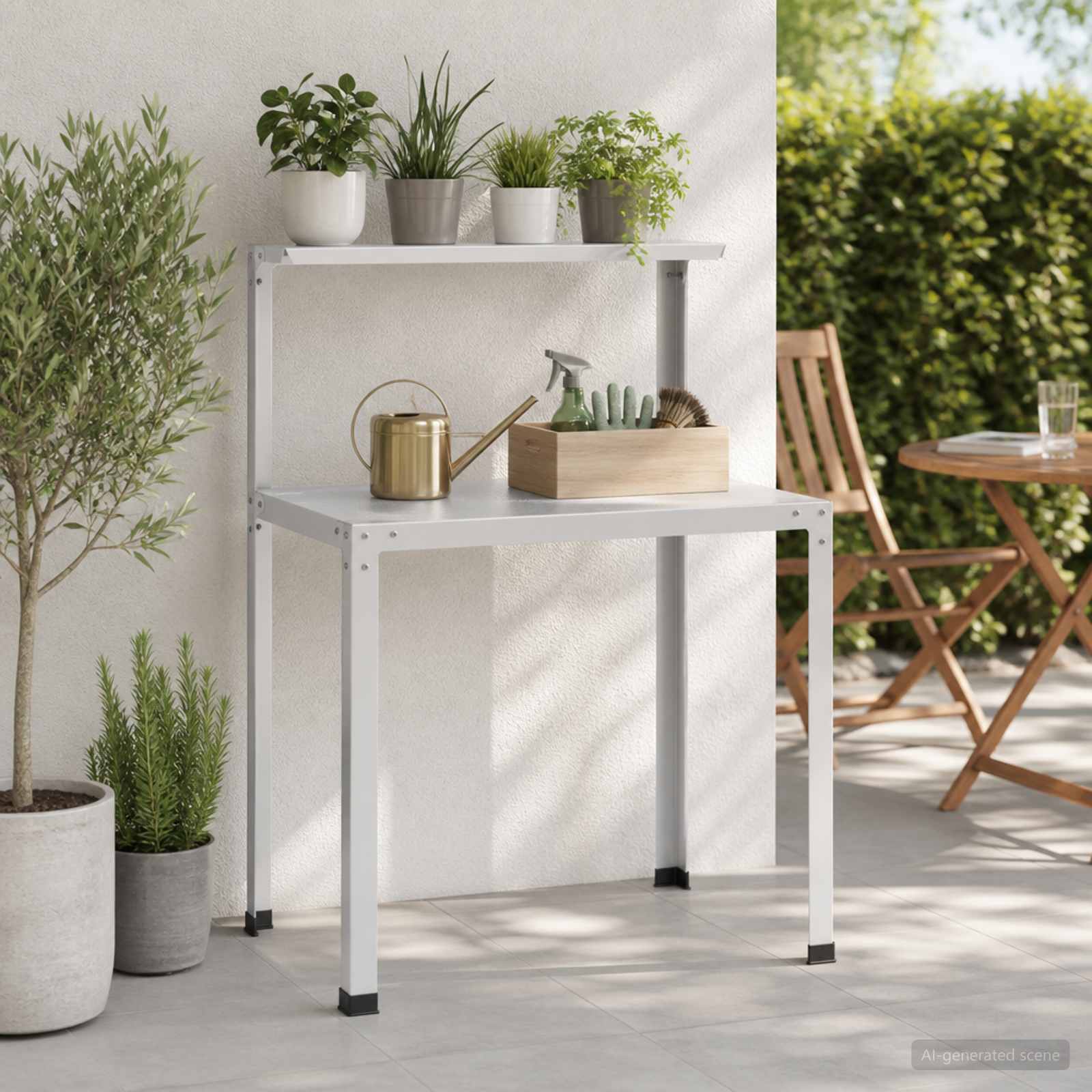 Istutuslaud 80 x 50 x 104 cm Pulbervärvitud teras Valge