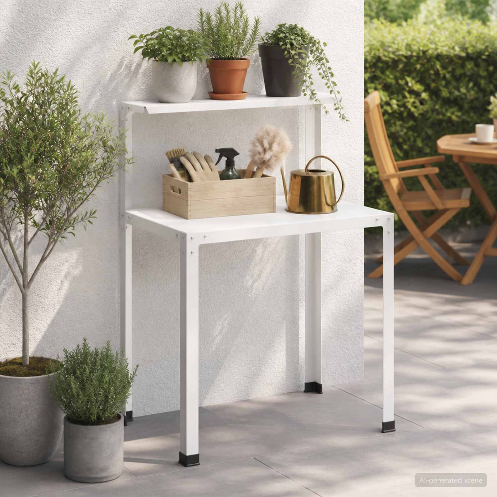 Istutuslaud 60 x 50 x 104 cm Pulbervärvitud teras Valge