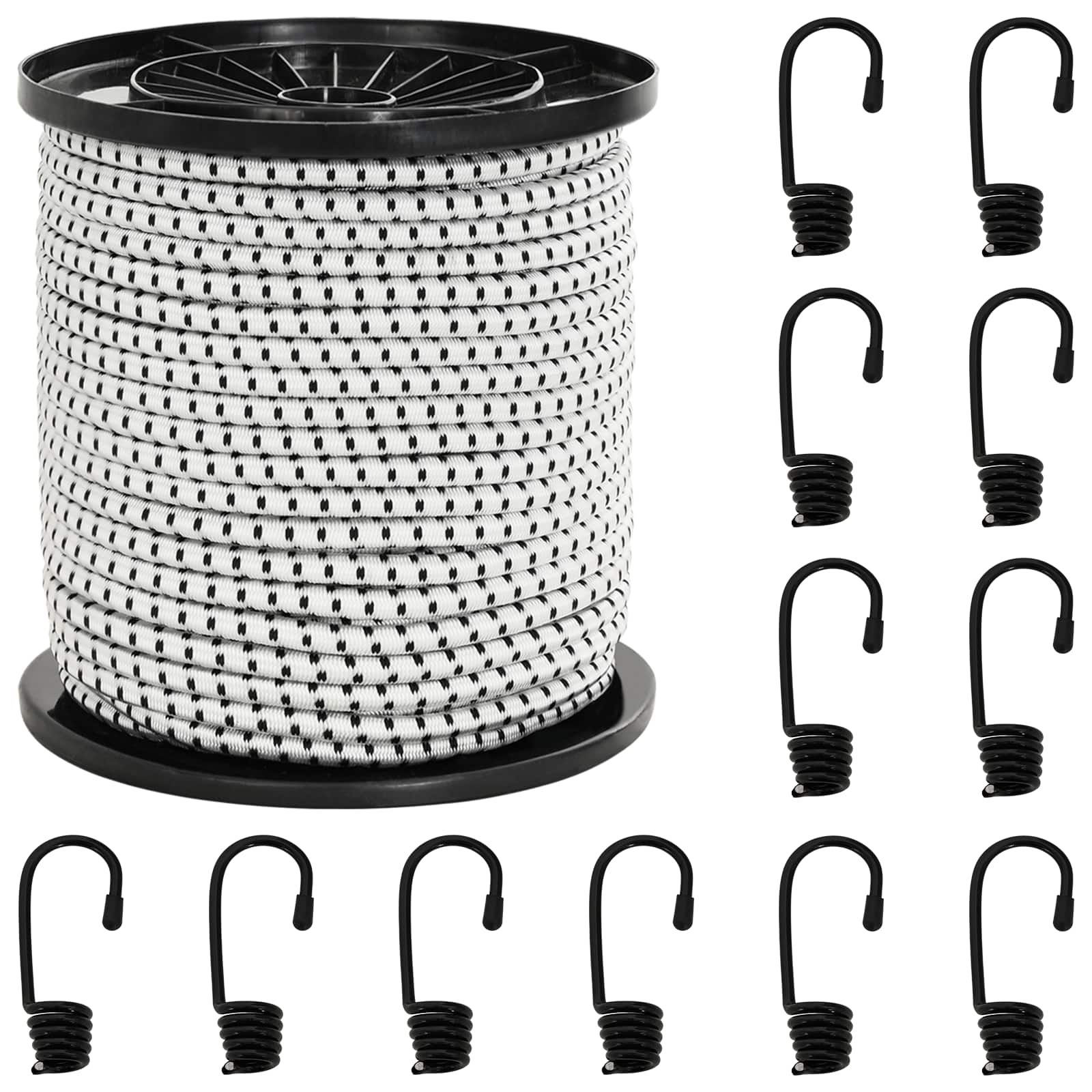 Bungee köied konksudega 6 mm Must ja Valge PP ja kumm