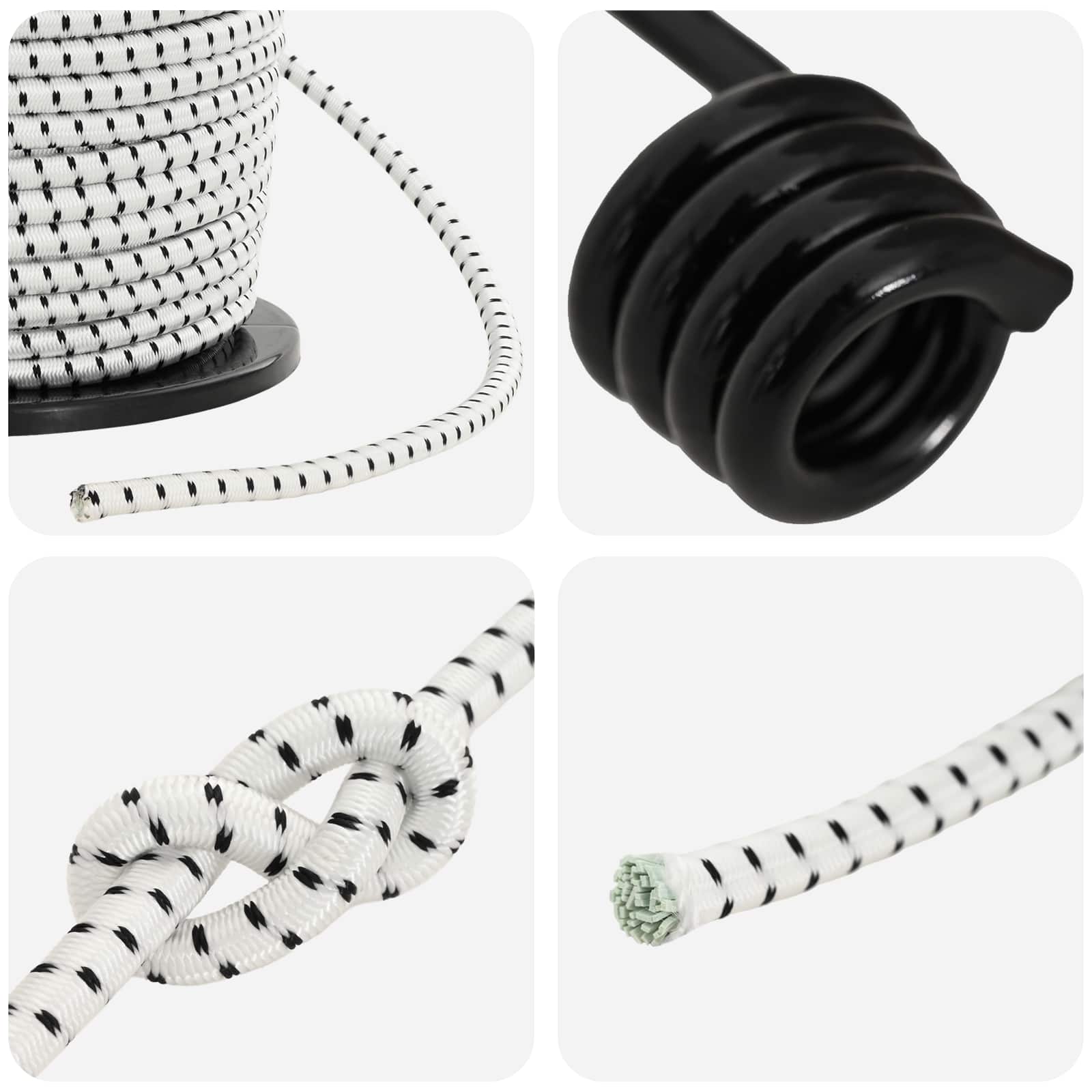 Bungee köied konksudega 10 mm 50 m Must ja Valge PP ja kumm