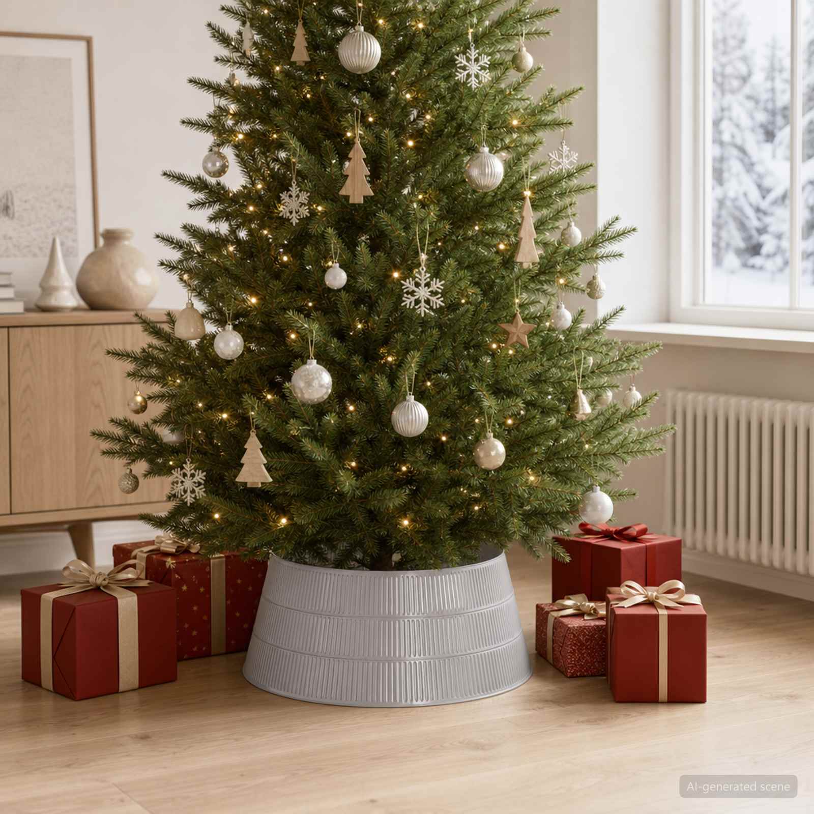 Jõulupuuseelik Koonus Hõbedane Ø 73 x 25,5 cm Plastmass