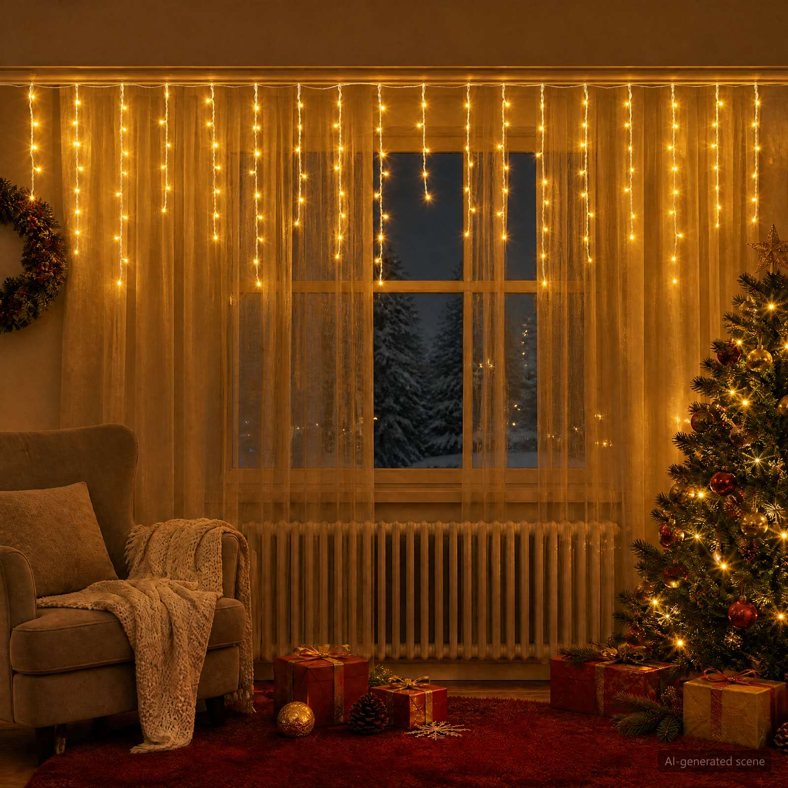Valguskardinad 210 LED-i Soe valge 500 x 72 cm