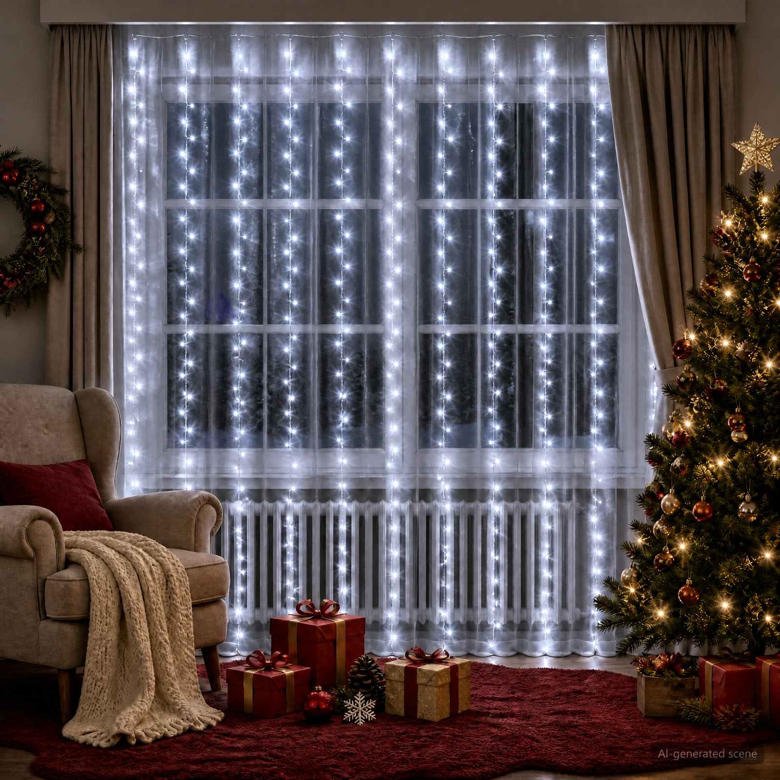 Valguskardinad 300 LED-i Külm valge 300 x 300 cm