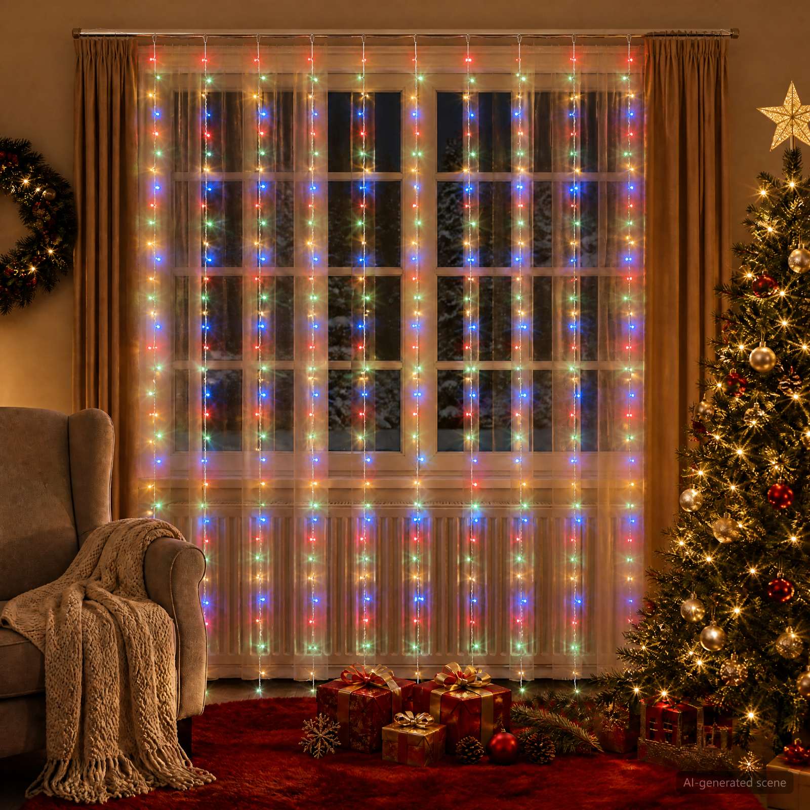 Valguskardinad 300 LED-i Mitmevärviline 300 x 300 cm