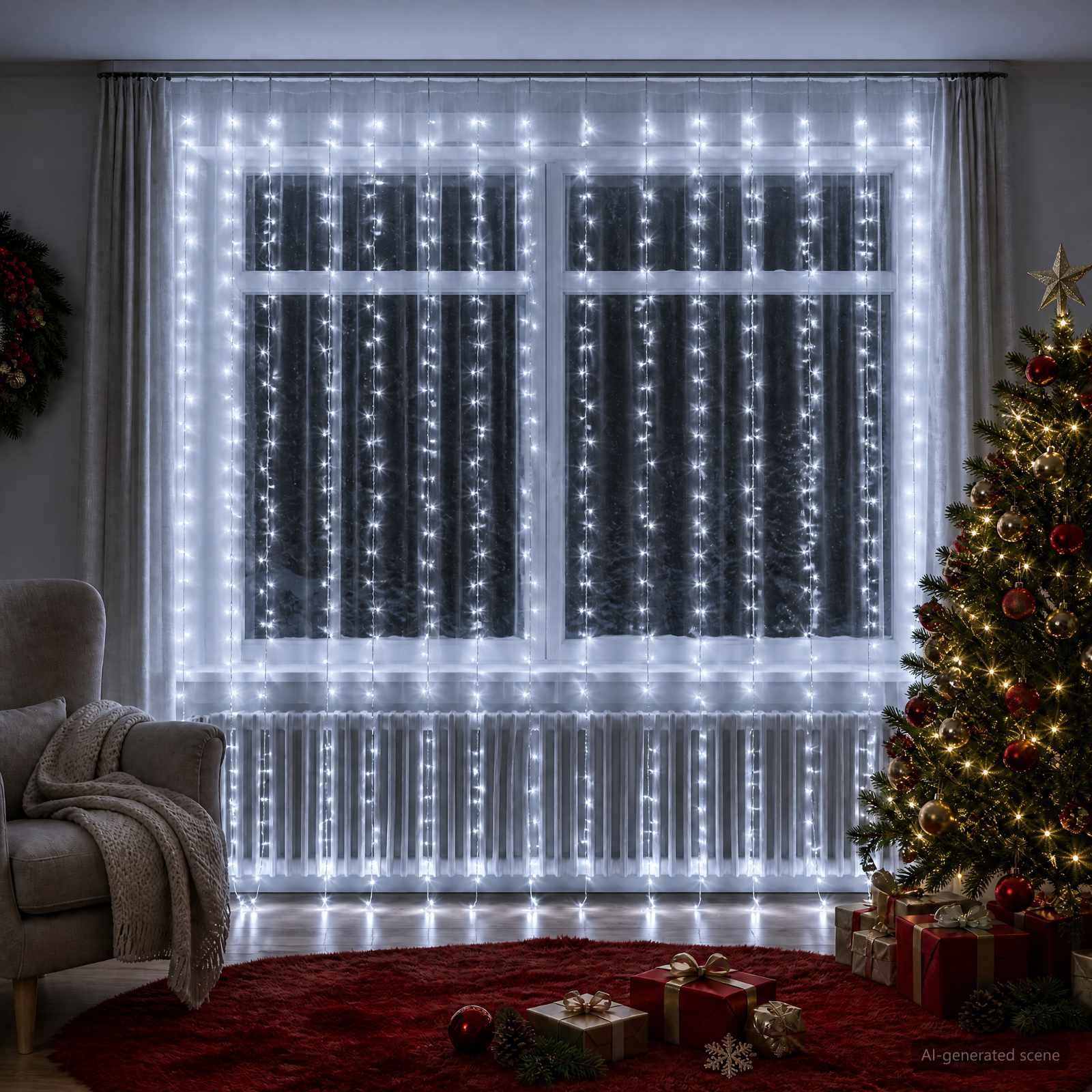 Valguskardinad 600 LED-i Külm valge 600 x 300 cm