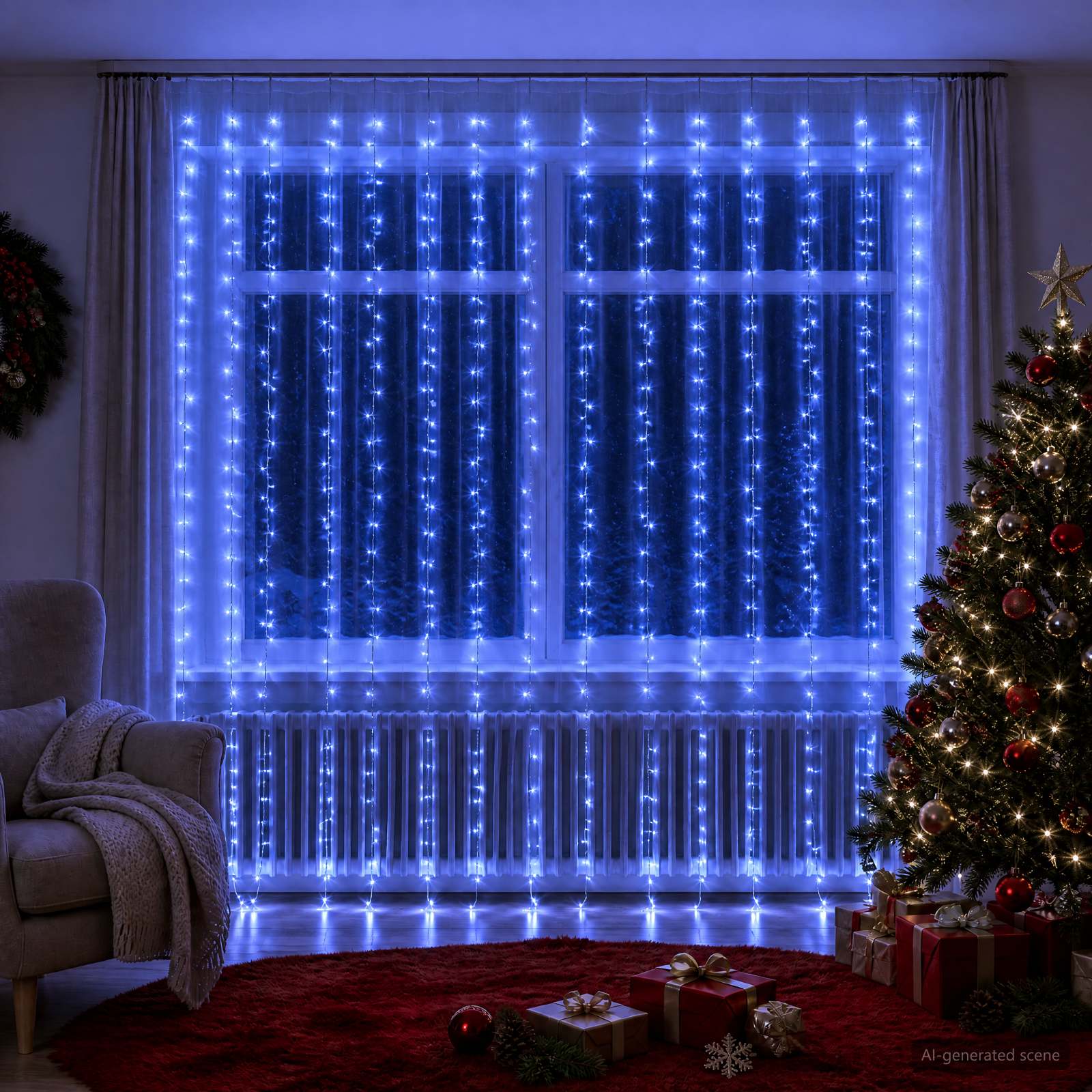 Valguskardinad 600 LED-i Sinine 600 x 300 cm