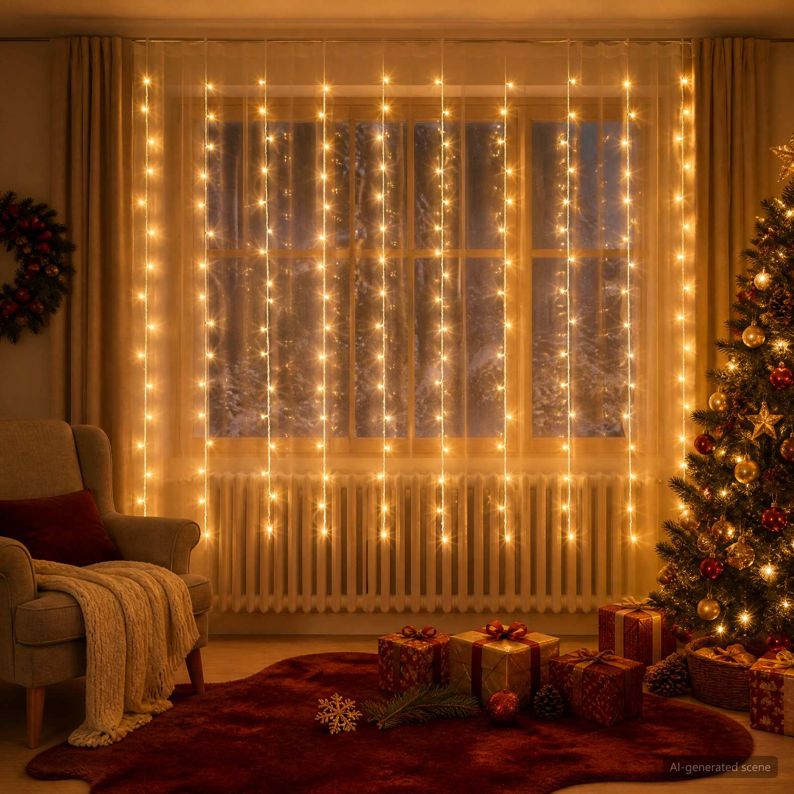 Valguskardinad 200 LED-i Soe valge 300 x 200 cm