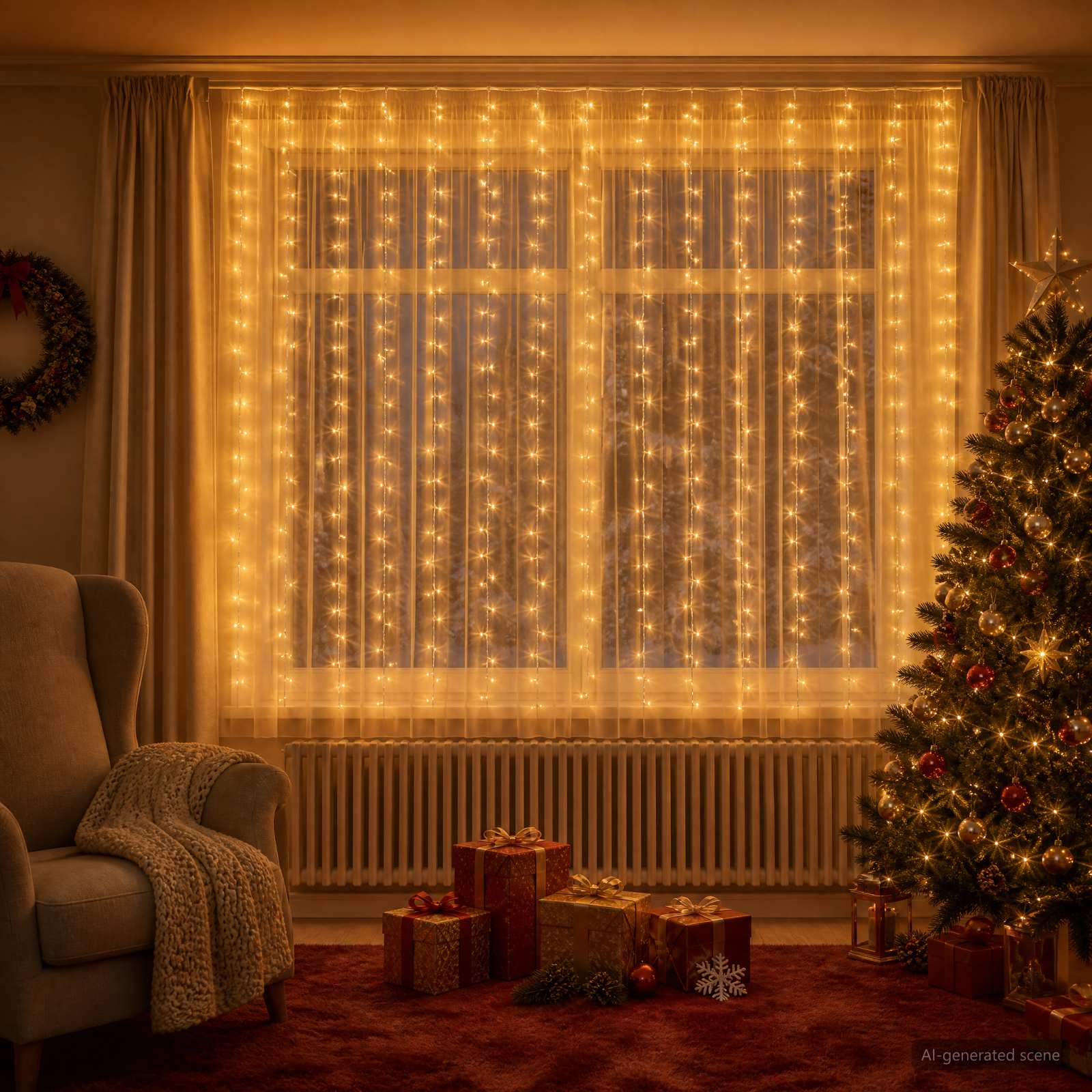 Valguskardinad 400 LED-i Soe valge 600 x 200 cm