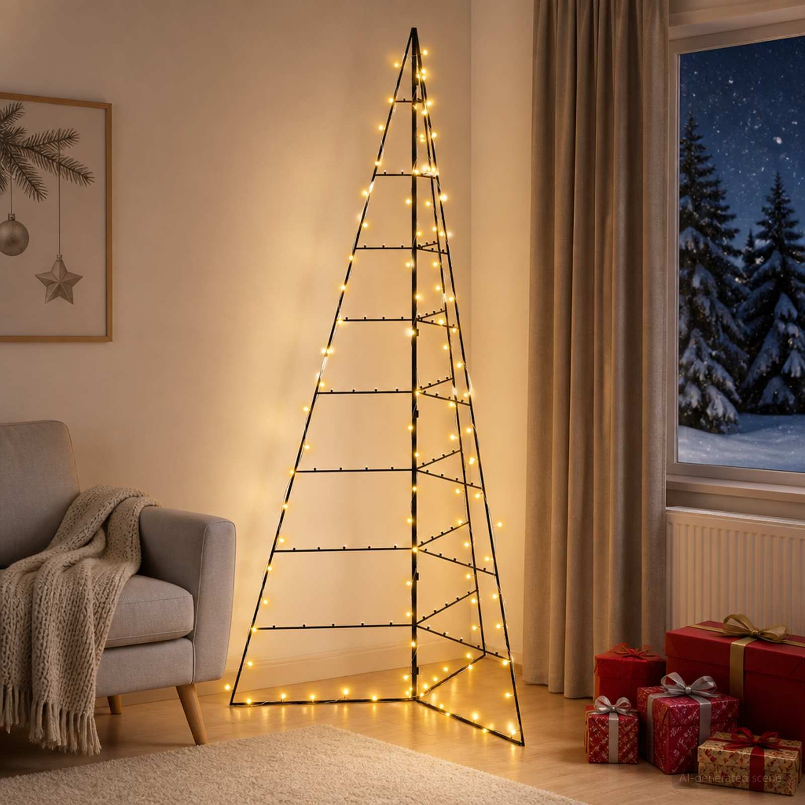 Metallist LED-tuledega jõulupuu KUOPIO 210 cm Soe valge Teras
