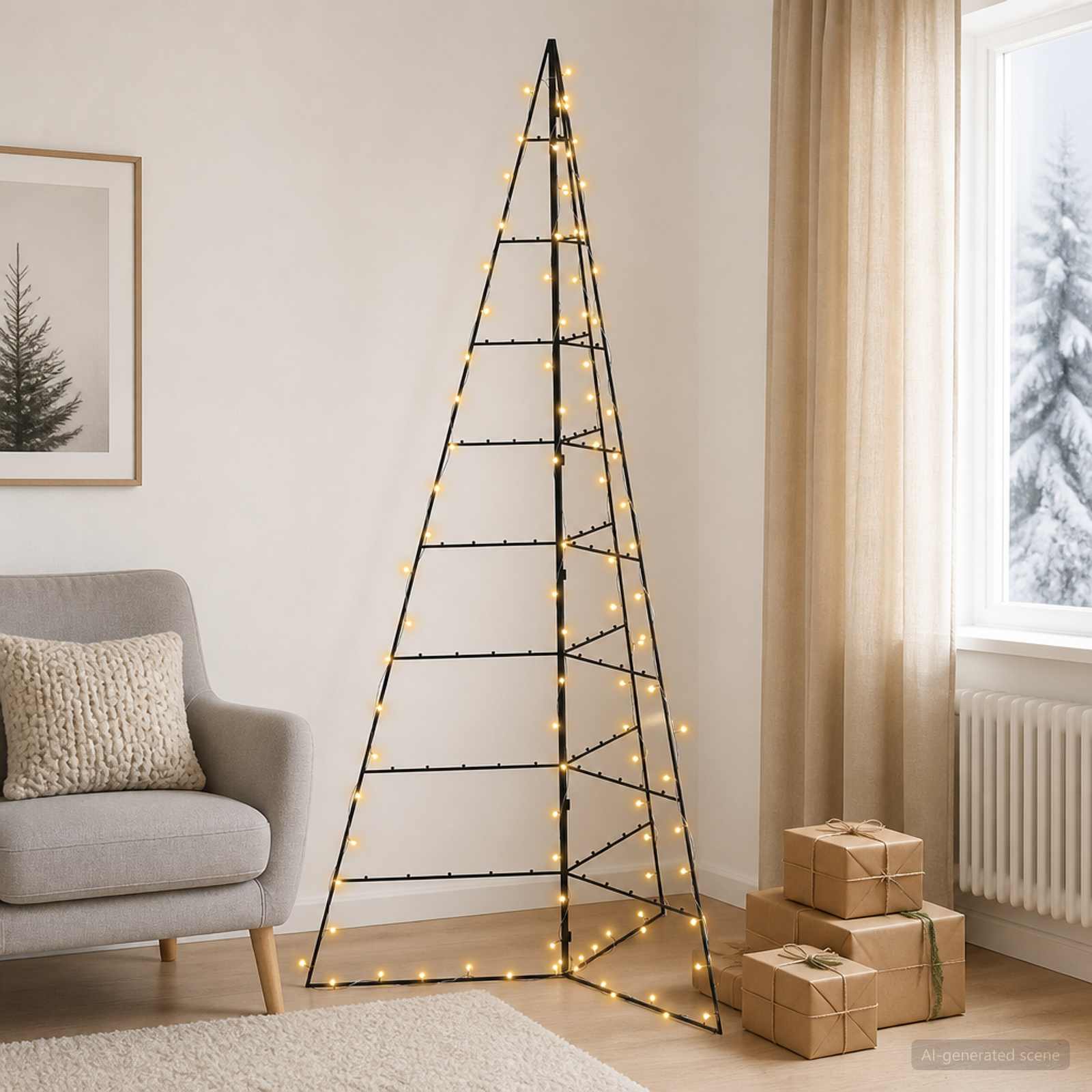 Metallist LED-tuledega jõulupuu KUOPIO 210 cm Soe valge Teras