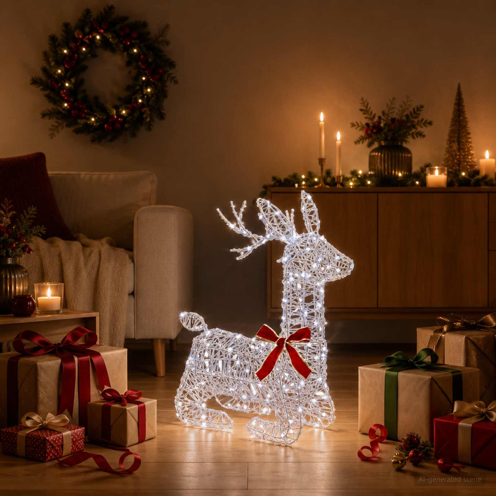 3D jõulupõder LOVIISA 140 LED-i Külm valge 55 x 22 x 63 cm