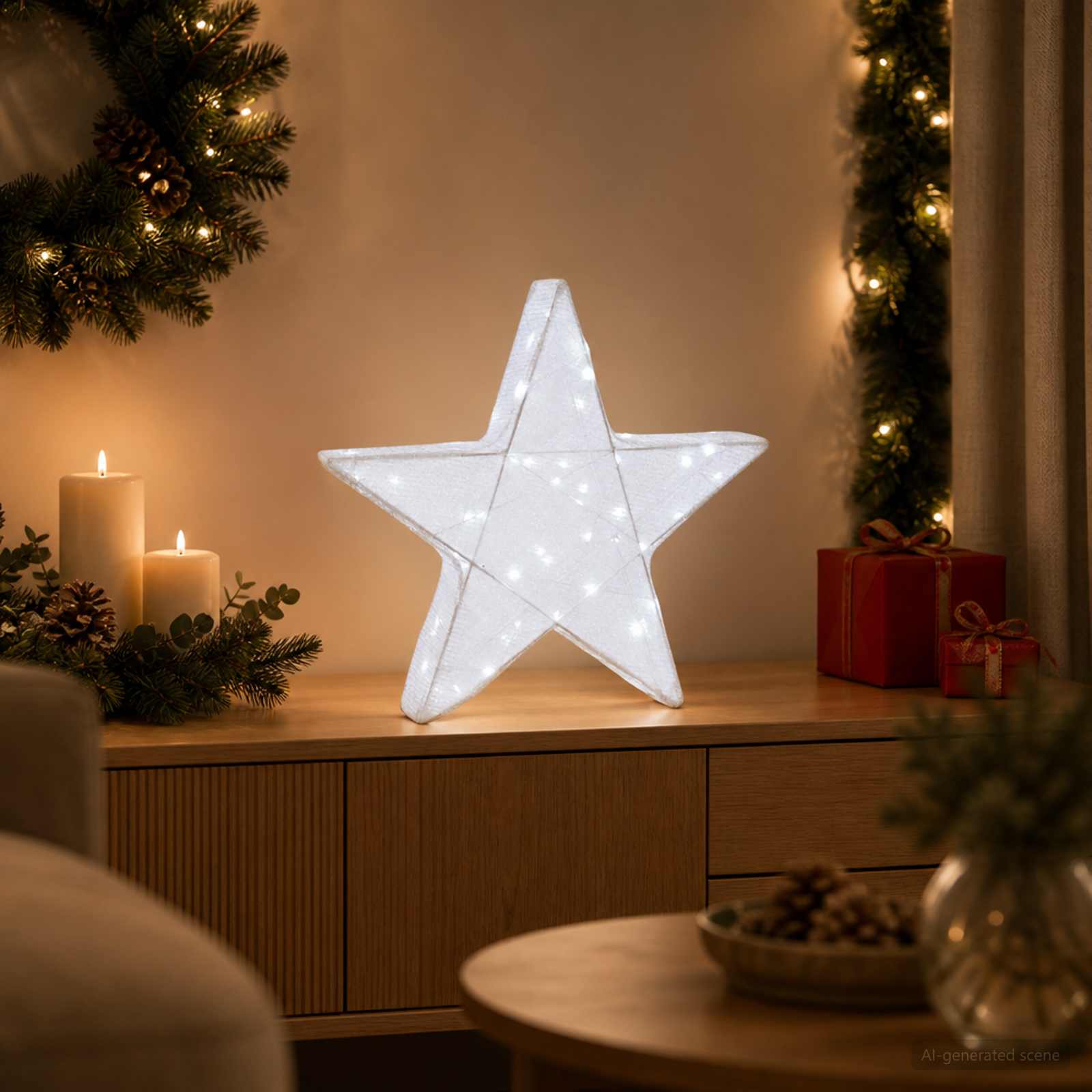 3D jõulutäht 50 LED-i Külm valge 55 x 53,5 x 10 cm