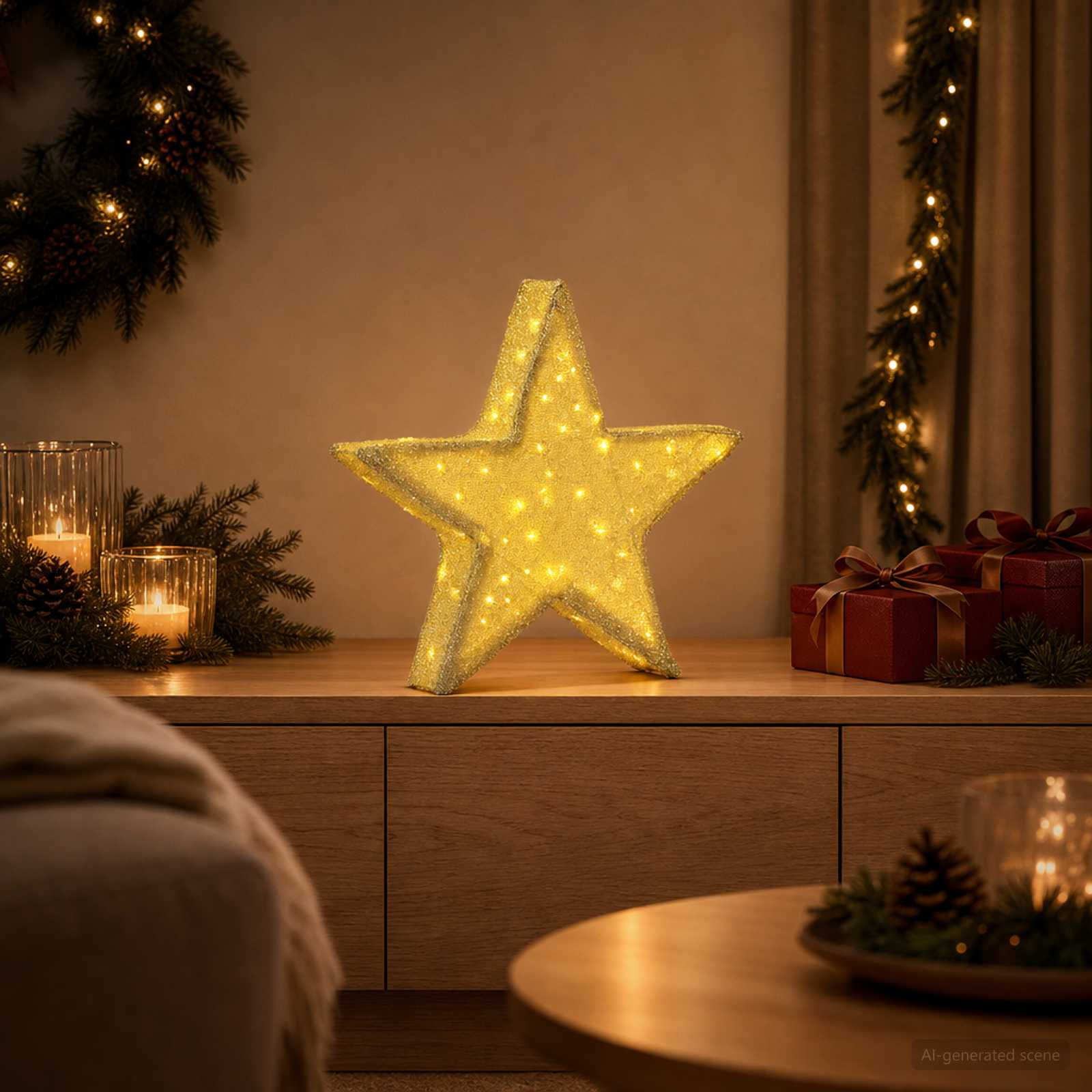 3D jõulutäht 50 LED-i Soe valge 55 x 53,5 x 10 cm