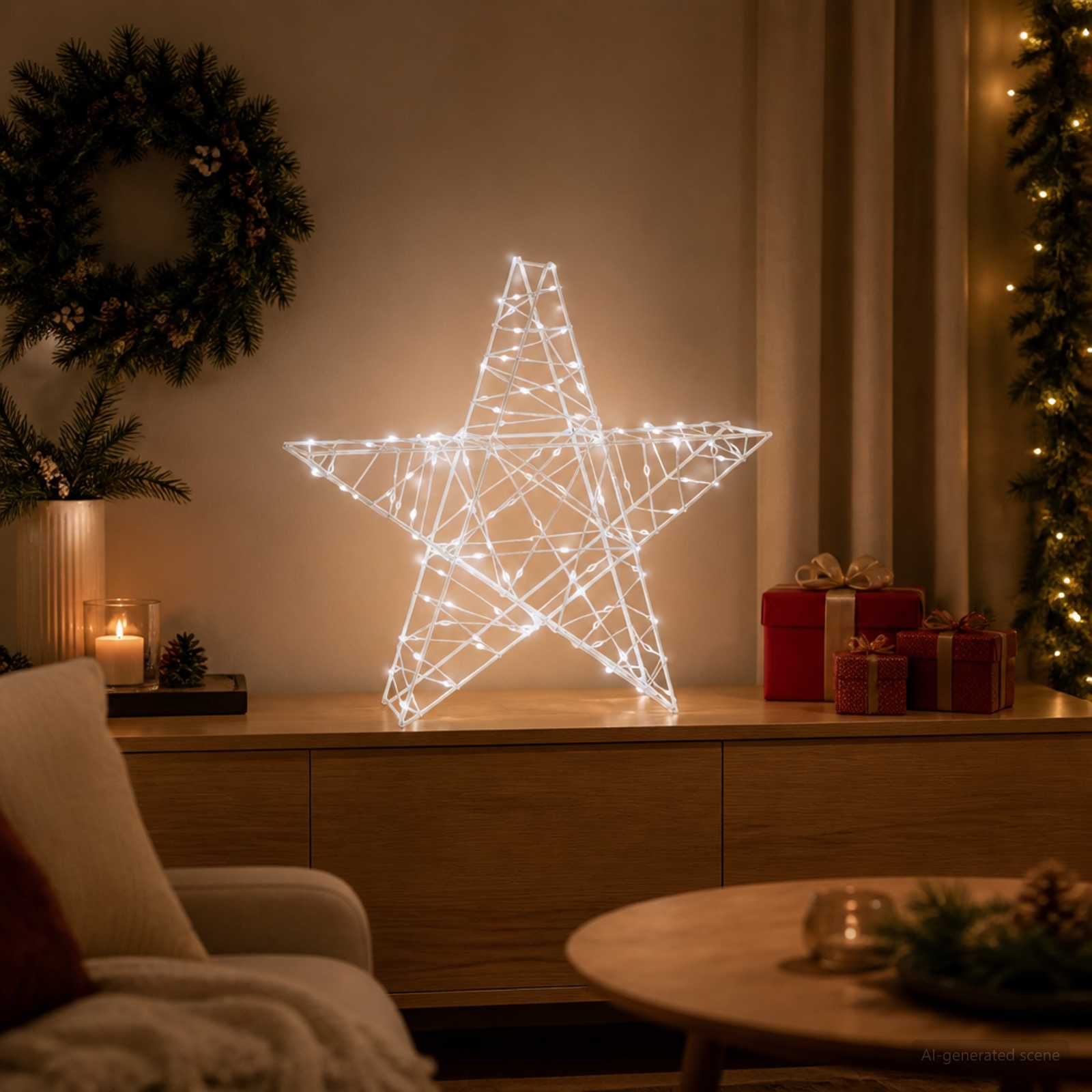3D jõulutäht 120 LED-i Külm valge 55 x 53,5 x 10 cm