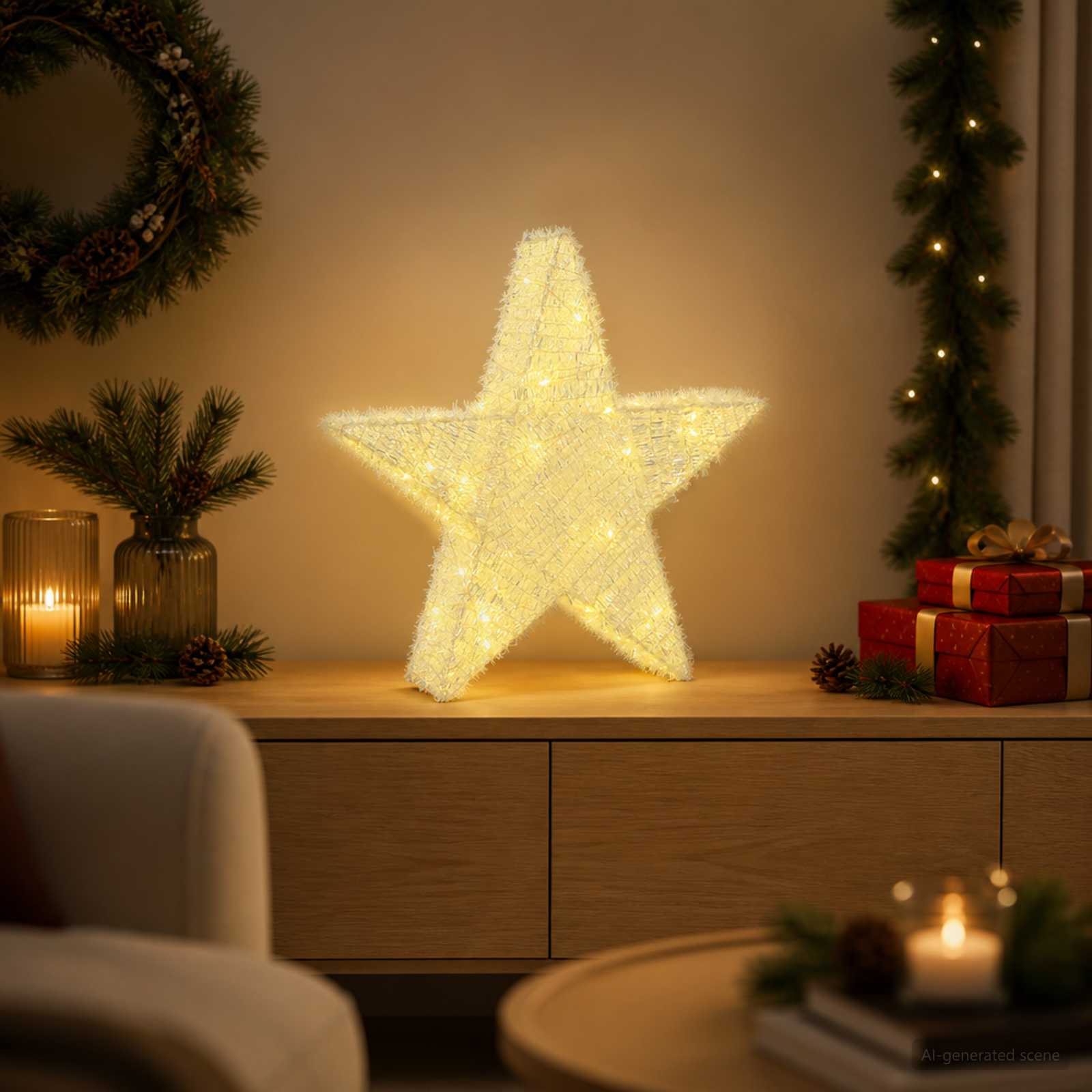 3D jõulutäht 50 LED-i Soe valge 55 x 53,5 x 10 cm