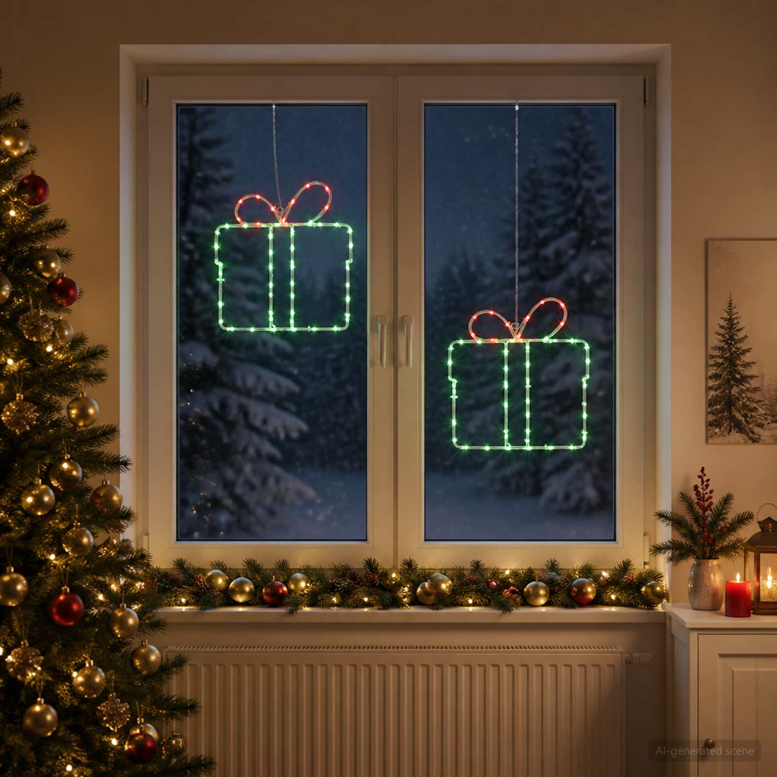 Jõuluvalgustus aknale LOVIISA 2 tk 160 LED-i Punane, Roheline